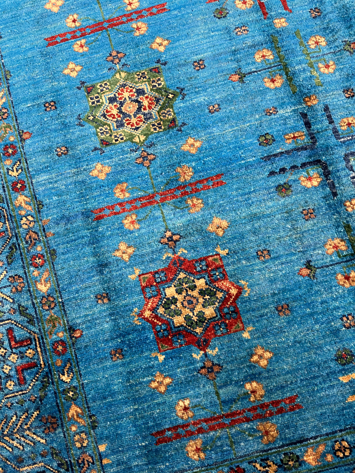 Afghan Chobi Rug 4'10" x 6'7", Hand-Knotted Wool, Blue, Red & Green, view 8
