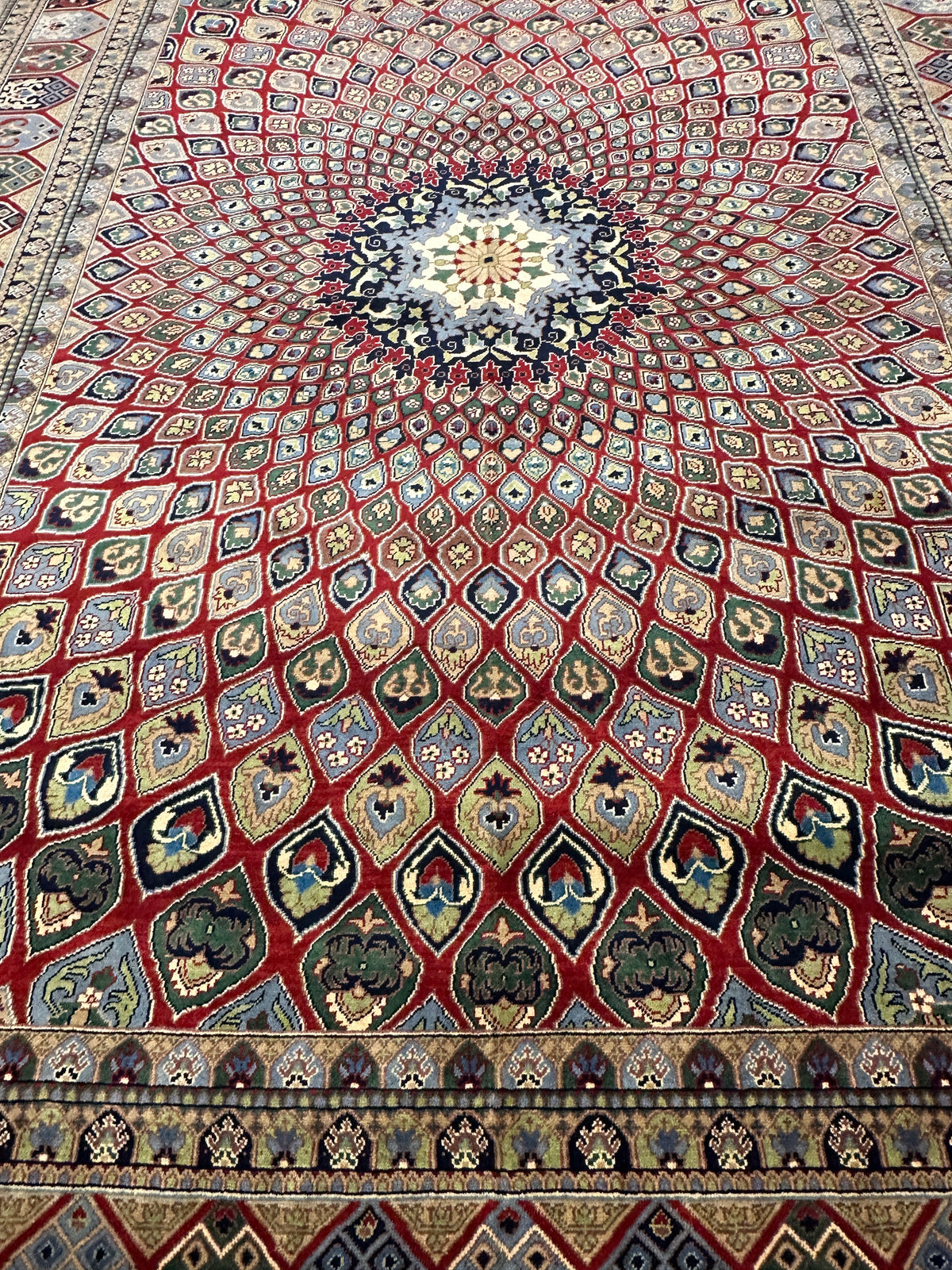 Afghan Rug 8x11, Red, Beige & Light Blue, Hand-Knotted Wool, view 4