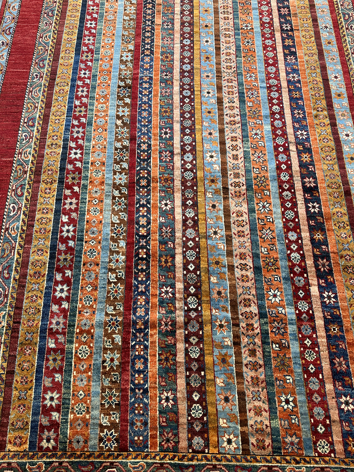 Afghan Khorjin Rug 5'10" x 8', Hand-Knotted Wool, Red, Blue & Orange, view 7