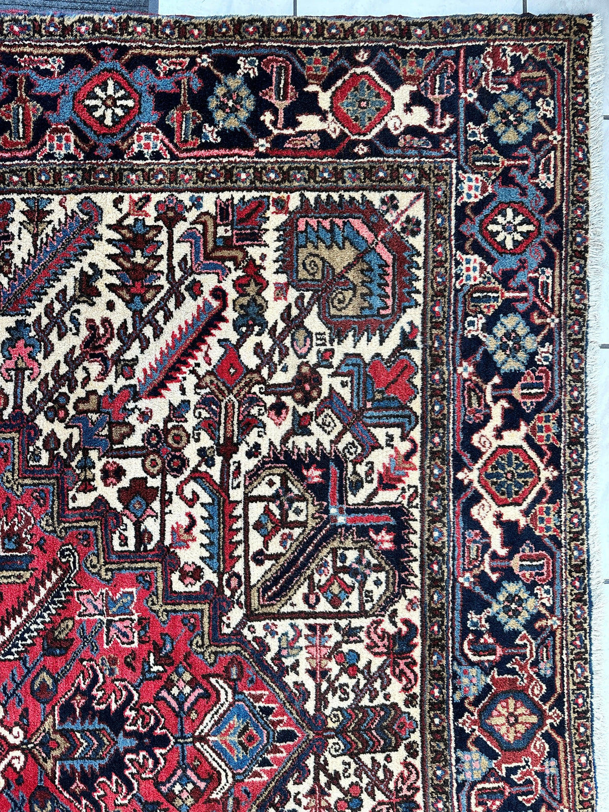 Vintage Persian Heriz Rug 9' x 11'10", Hand-Knotted Wool, 1960s, view 9