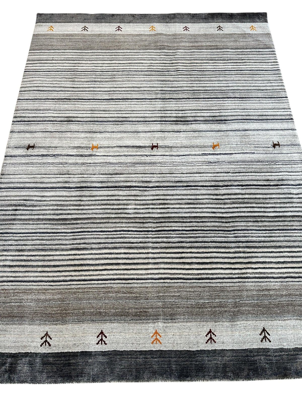 Indian Gabbeh Rug 4'9" x 6'6", Hand-Loomed Wool & Bamboo Silk, Blue, view 2