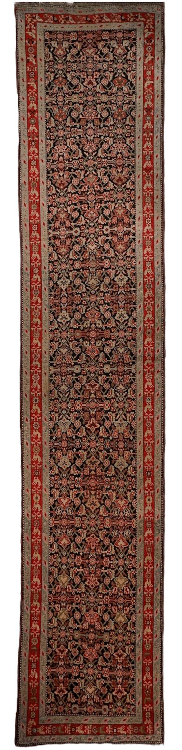 Antique Caucasian Karabakh Runner 3'4" x 17', Hand-Knotted Wool, 1930s, view 8