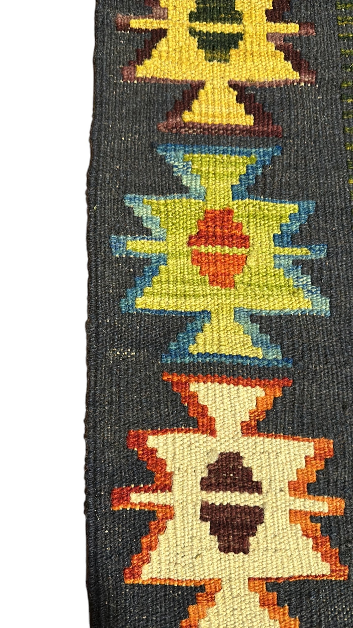 Afghan Kilim Rug 5x7, Green, Ivory & Rust, Hand-Woven Wool Flatweave, view 3