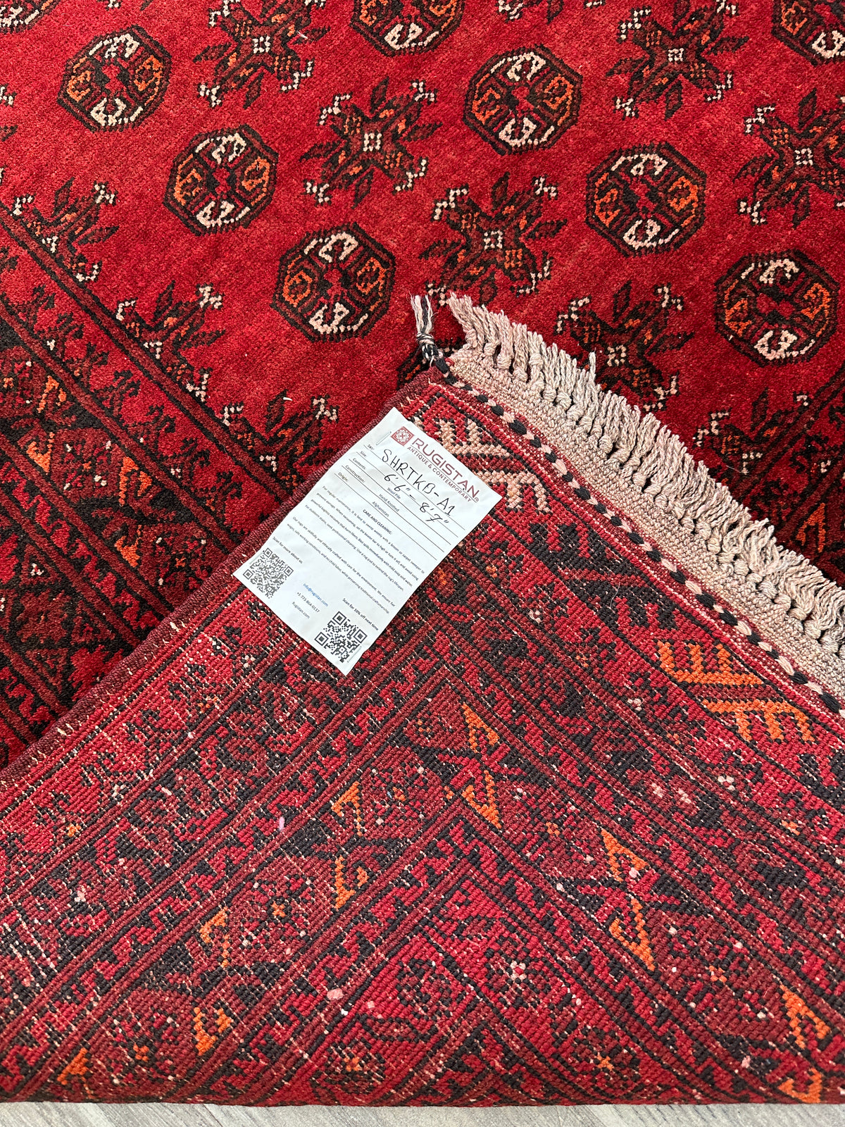Afghan Turkmen Gul Rug 7x9, Red, Burgundy, Navy & Ivory, Hand-Knotted Wool, view 6
