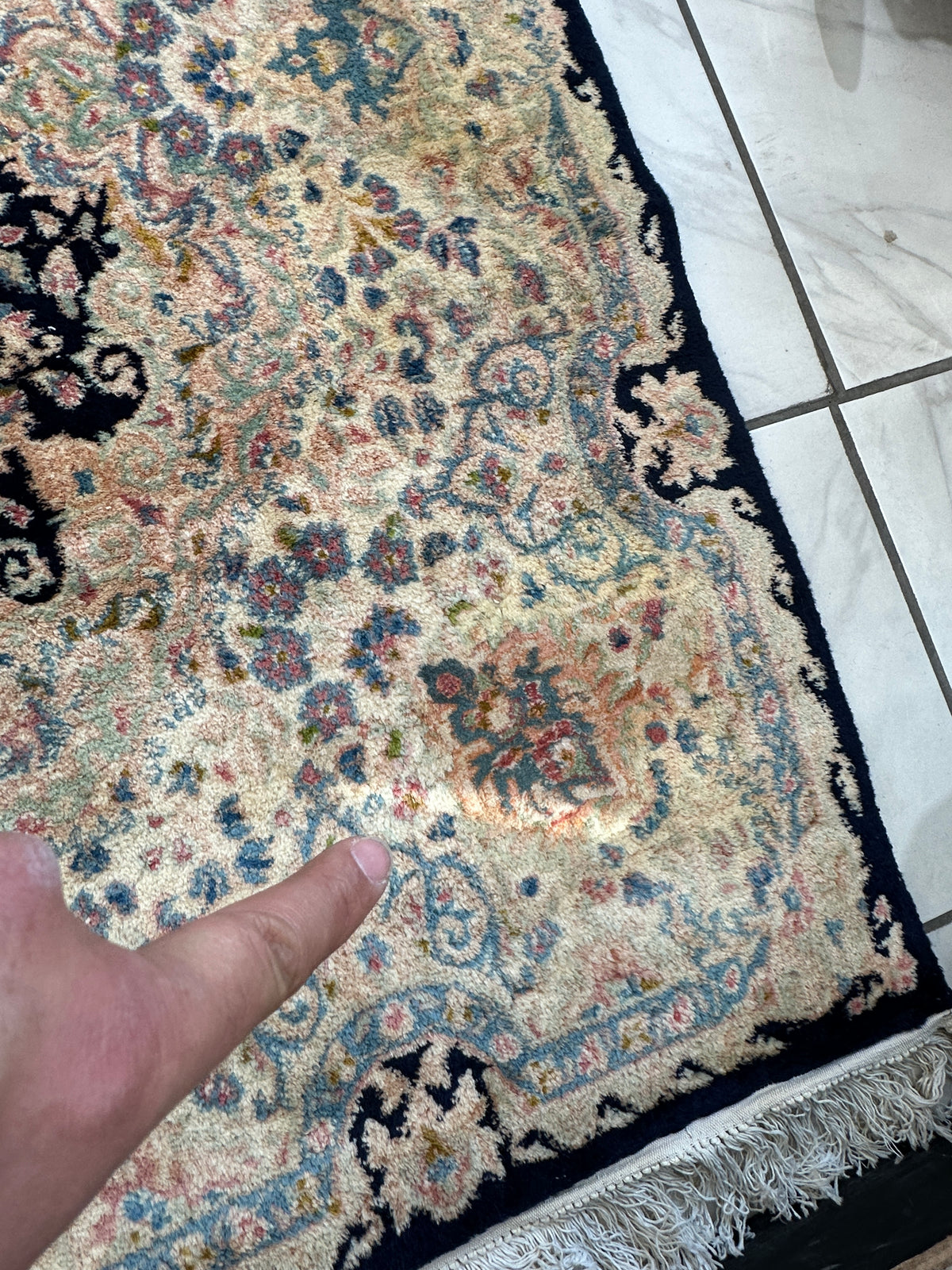 Vintage Persian Kerman Rug 9'9" x 17'2", Hand-Knotted Wool, Navy, view 3