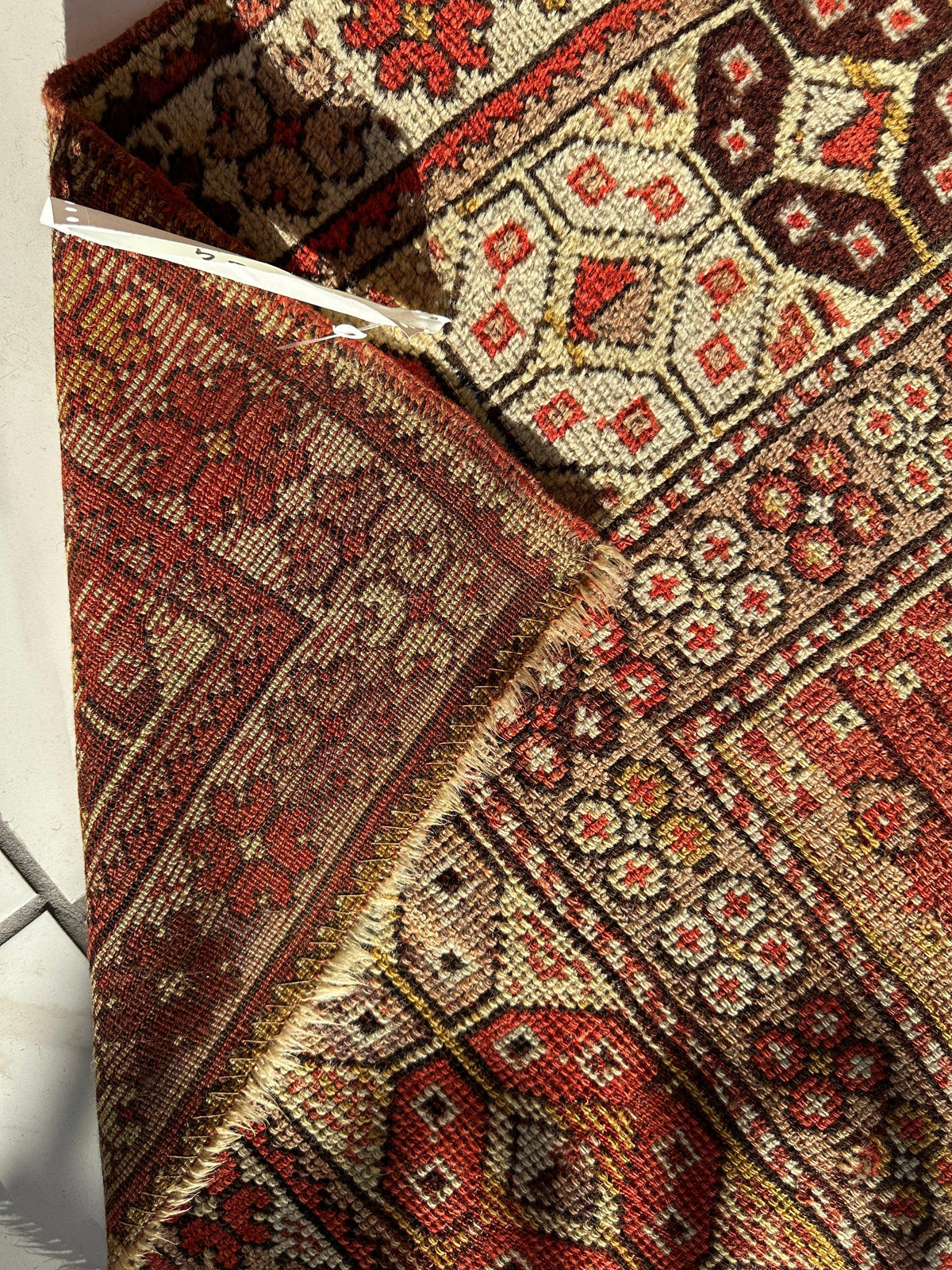 Antique Turkish Prayer Rug 4'3" x 5'11", Hand-Knotted Wool, 1920s, view 9