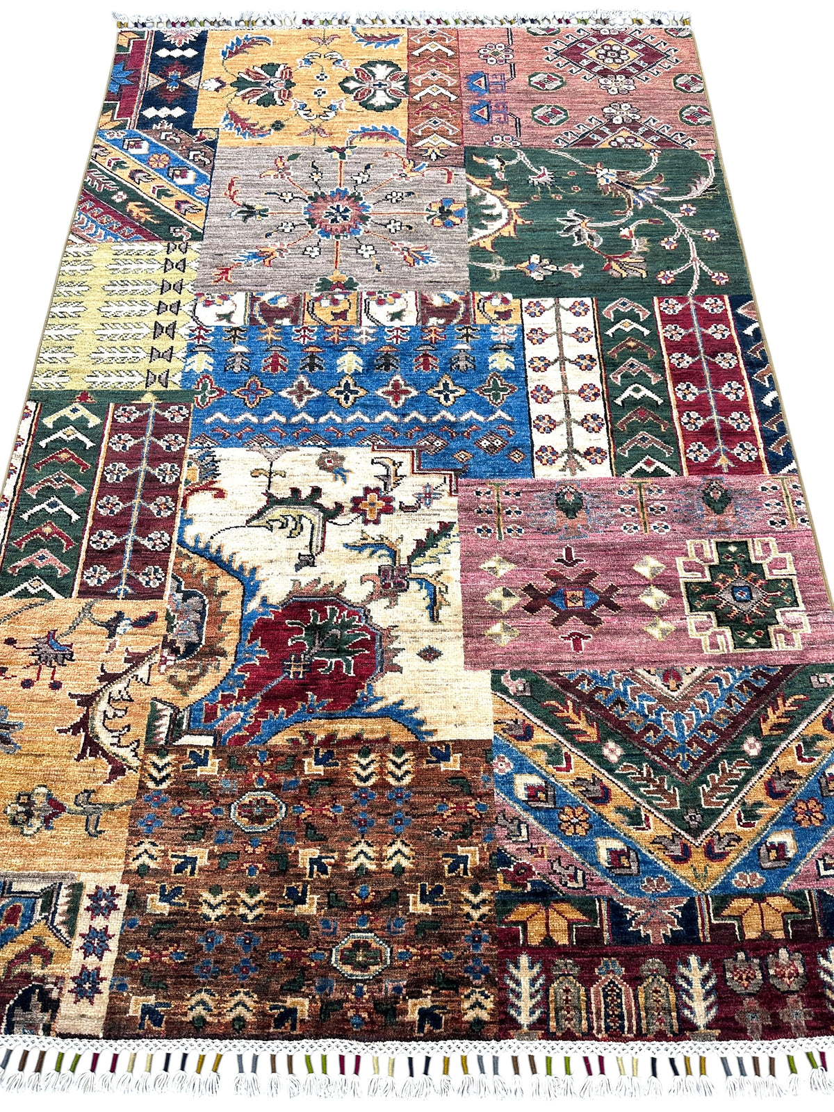 Afghan Gabbeh Rug 4x6, Red, Gold & Blue, Hand-Knotted Wool, view 3