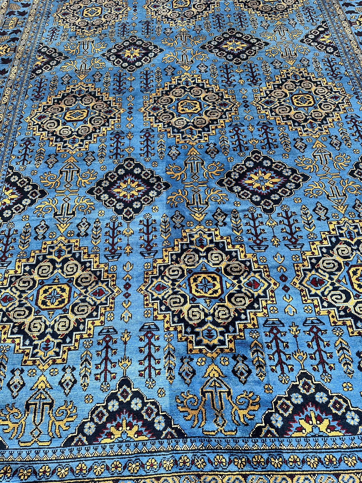 Afghan Zerkhaki Rug 6'7" x 9'9", Hand-Knotted Wool, Blue, view 5
