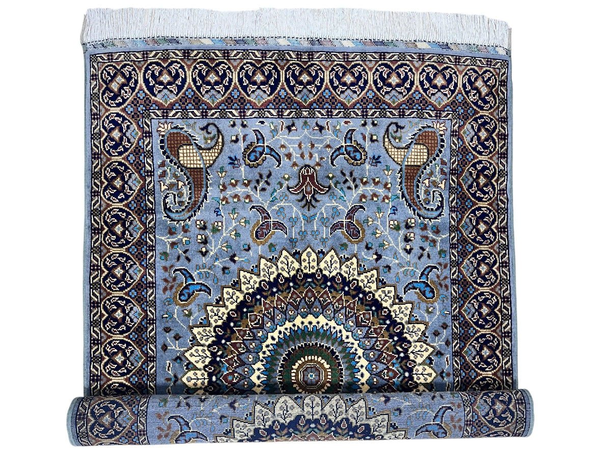 Afghan Rug 3x5, Light Blue, Brown & Navy, Hand-Knotted Wool, view 5