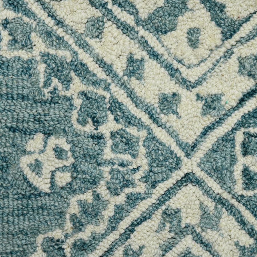 Indian Rug 8x11, Teal & Ivory, Hand-Tufted Wool, view 3
