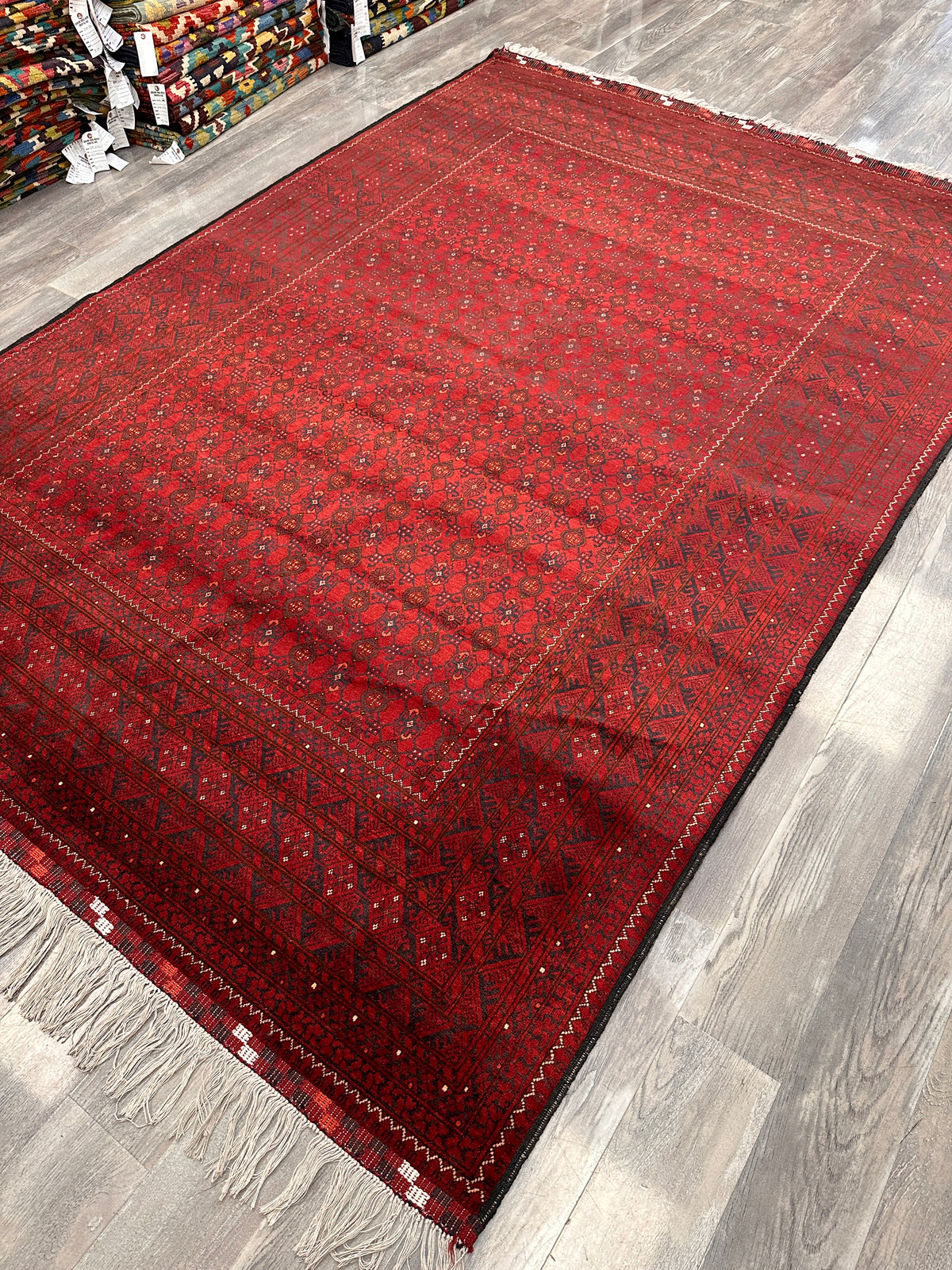 Afghan Beshir Rug 7x10, Red, Burgundy & Navy, Hand-Knotted Wool, view 4