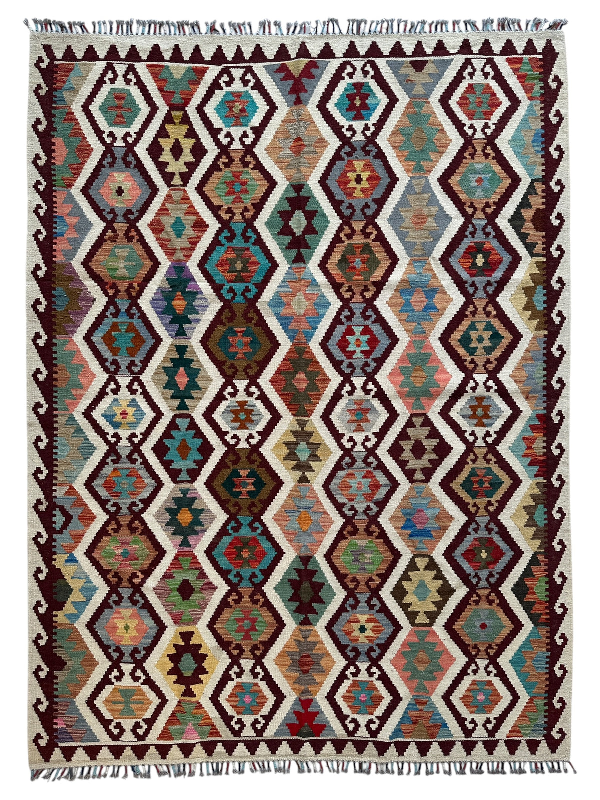 Afghan Maimana Kilim Rug 5'7" x 7'5", Hand-Woven Wool