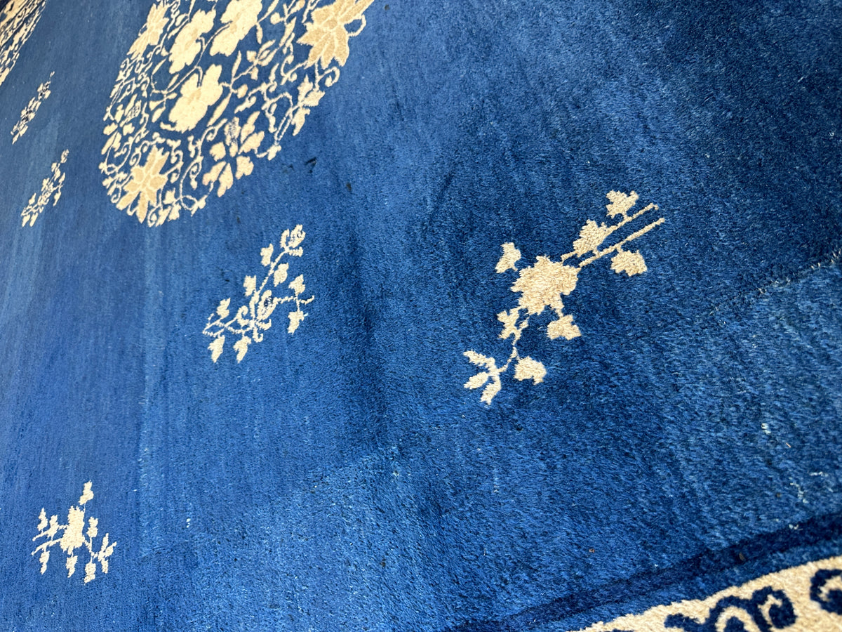 Antique Chinese Rug 9' x 11'6", Hand-Knotted Wool, 19th-Century, view 6