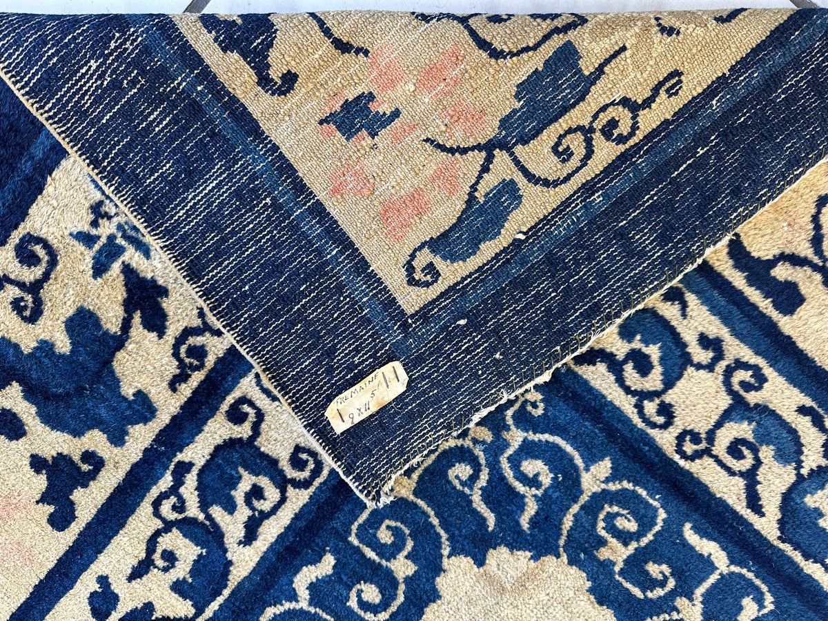 Antique Chinese Rug 9' x 11'6", Hand-Knotted Wool, 19th-Century, view 10