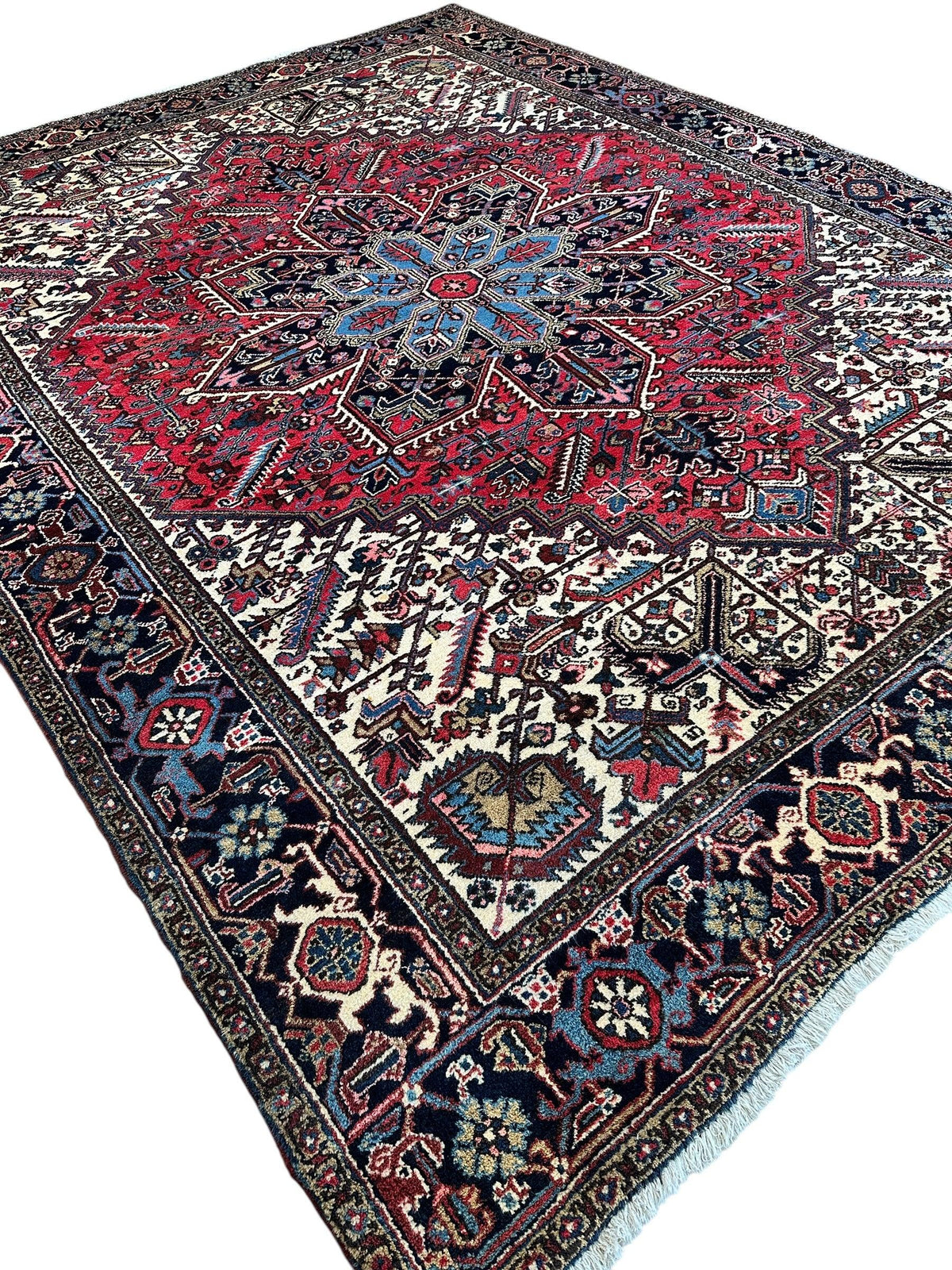 Vintage Persian Heriz Rug 9' x 11'10", Hand-Knotted Wool, 1960s, view 4