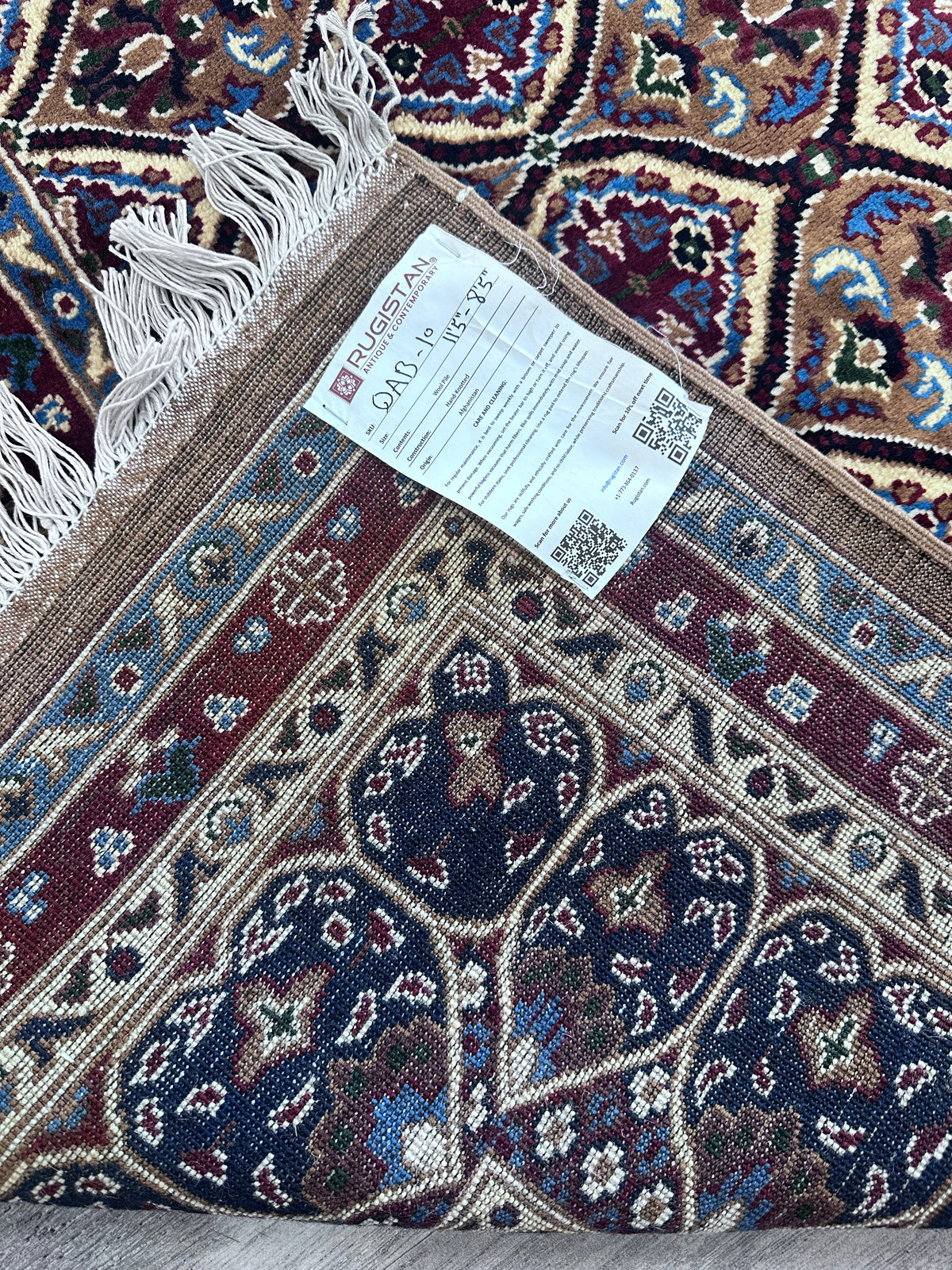 Afghan Rug 8x11, Ivory, Purple & Navy, Hand-Knotted Wool, view 9