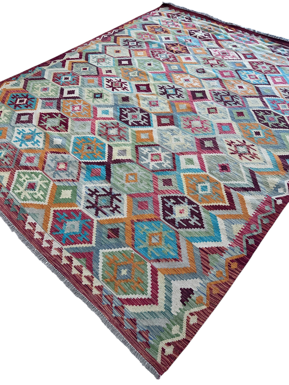 Afghan Kilim Rug 8x10, Gray, Pink & Blue, Hand-Woven Wool Flatweave, view 4