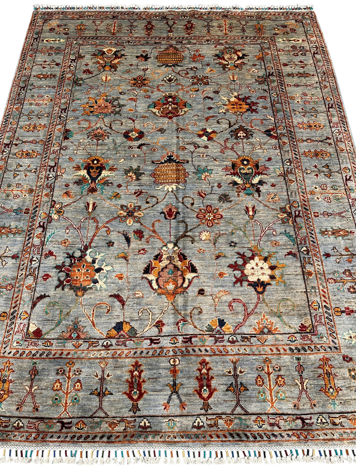 Afghan Chobi Sultani Rug 5'9" x 7'6", Hand-Knotted Ghazni Wool, Cream, view 3