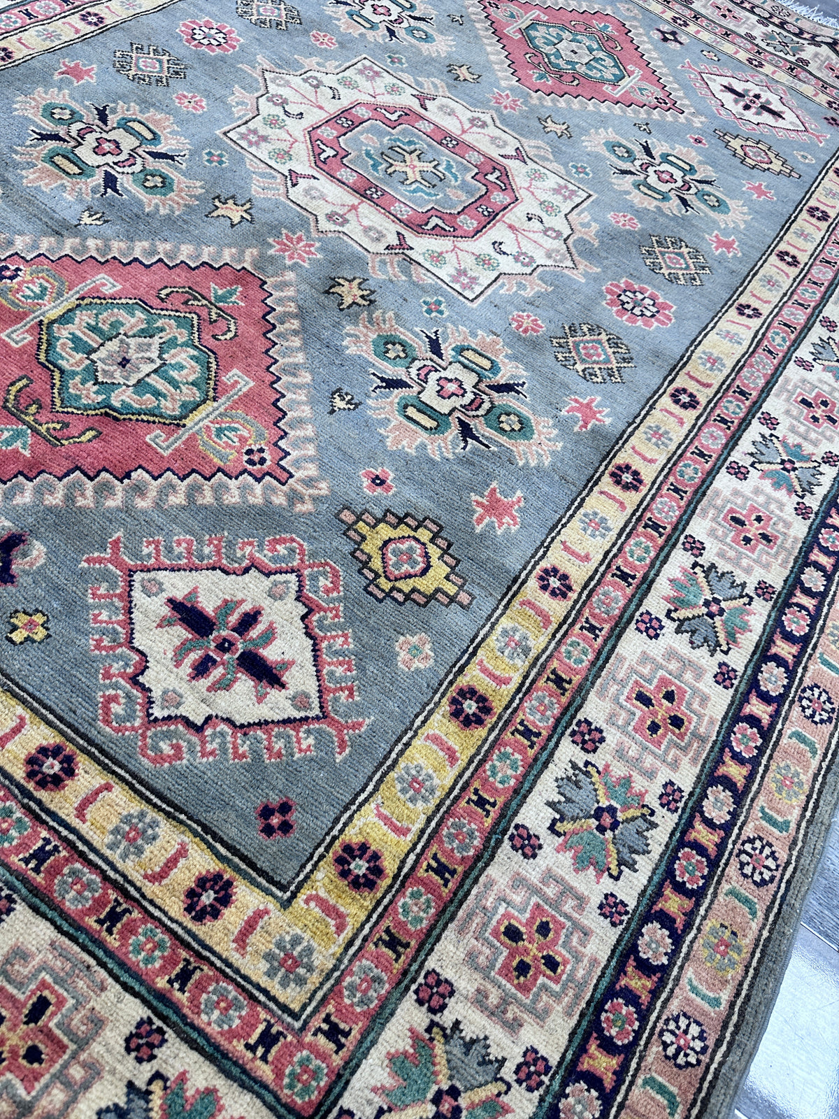 Hand-Knotted Afghani Kazak Wool Rug – 5’7″ x 7’9″, view 5