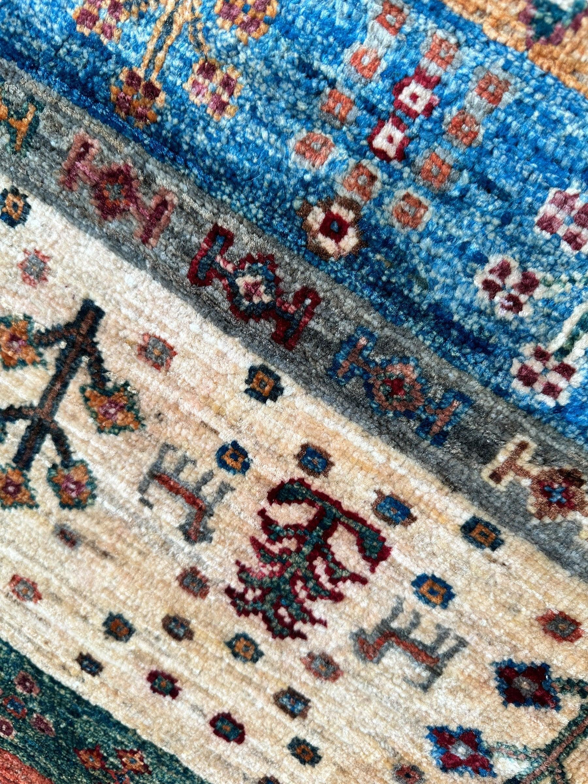 Afghan Khorjin Rug 7' x 9'10", Hand-Knotted Wool, Blue, Gold & Red, view 14