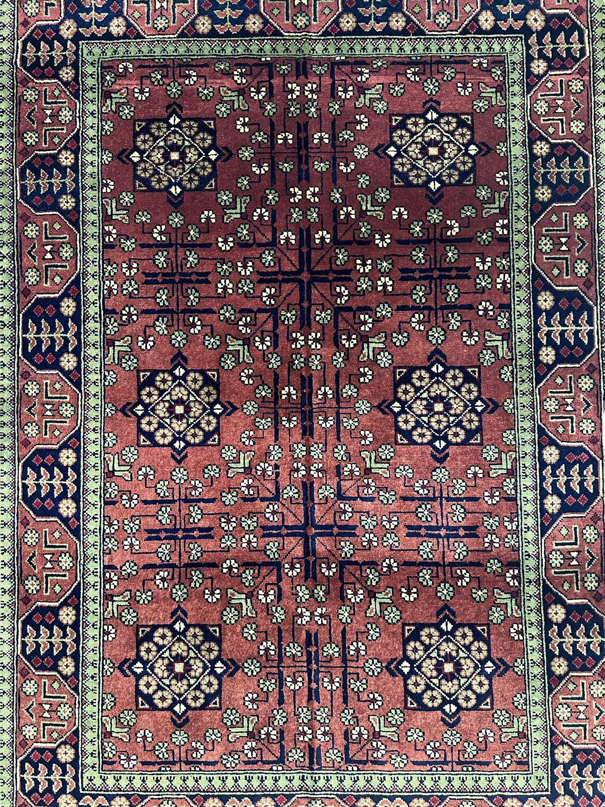 Afghan Bukhara Rug 3'4" x 4'11", Hand-Knotted Wool, Brown, view 4