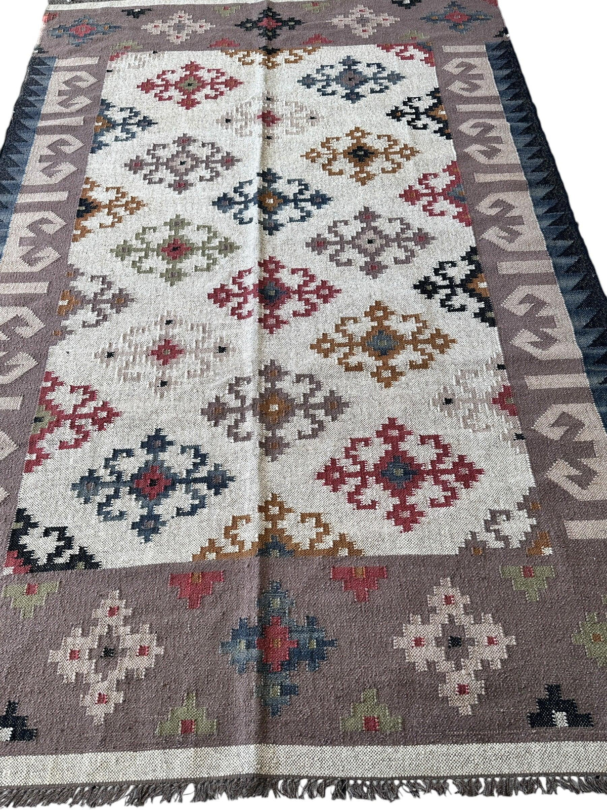 Indo-Turkish Kilim Rug 6'2" x 9'5", Hand-Woven Wool, Geometric, view 2