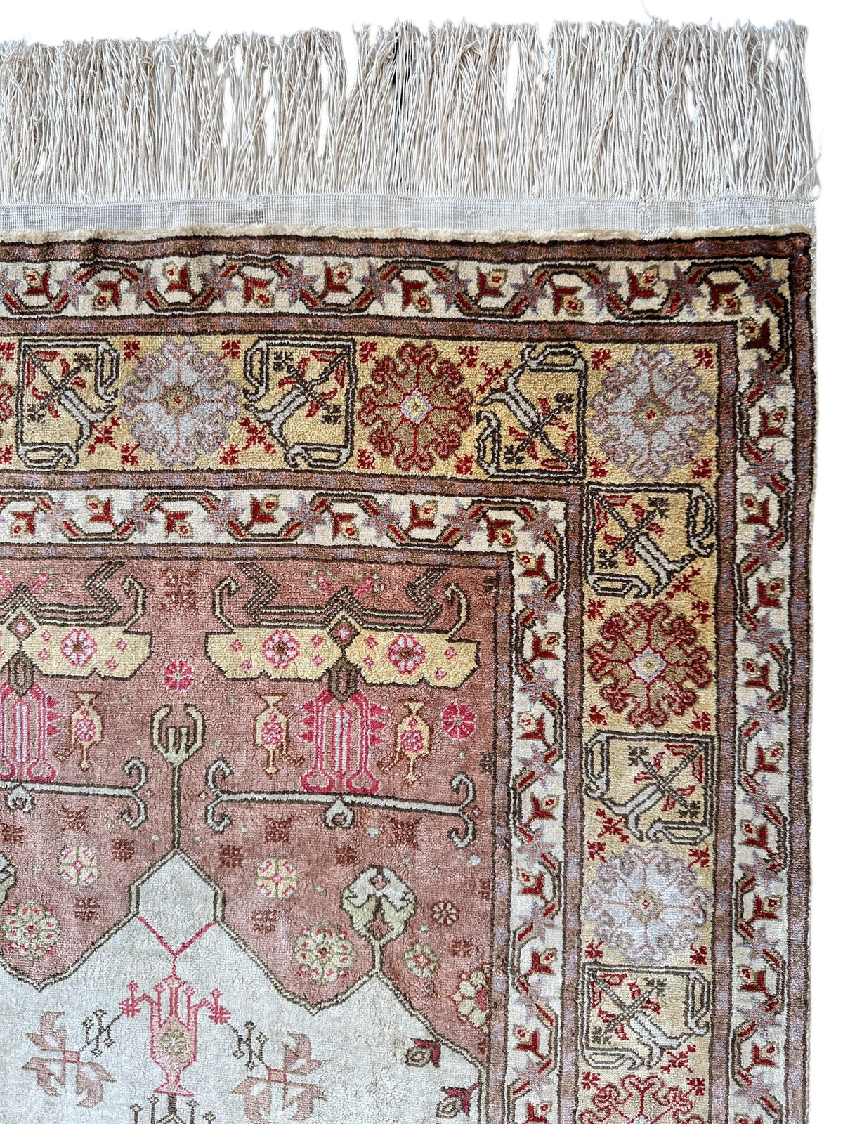 Vintage Turkish Kayseri Rug 26" x 36", Hand-Knotted Silk, 1980s, view 8