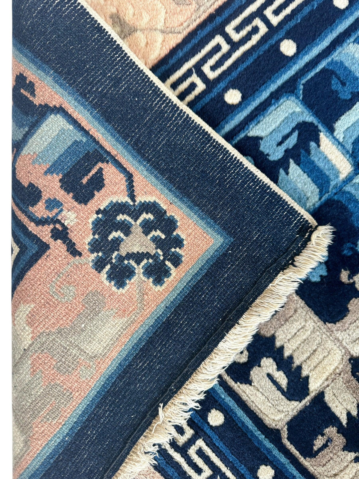 Antique Chinese Rug 5'6" x 7'6", Hand-Knotted Wool, Navy & Cream, view 9