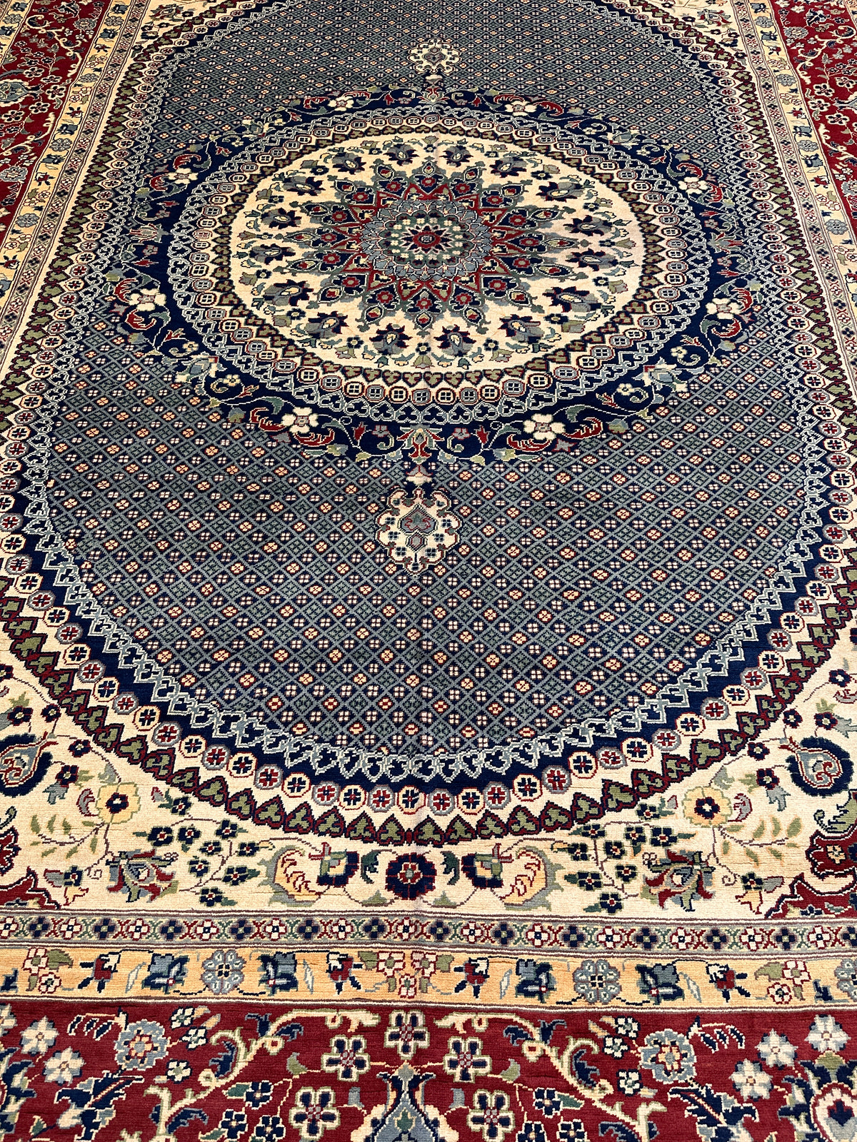 Afghan Tabriz Rug 8x12, Gray, Red & Ivory, Hand-Knotted Wool, view 7
