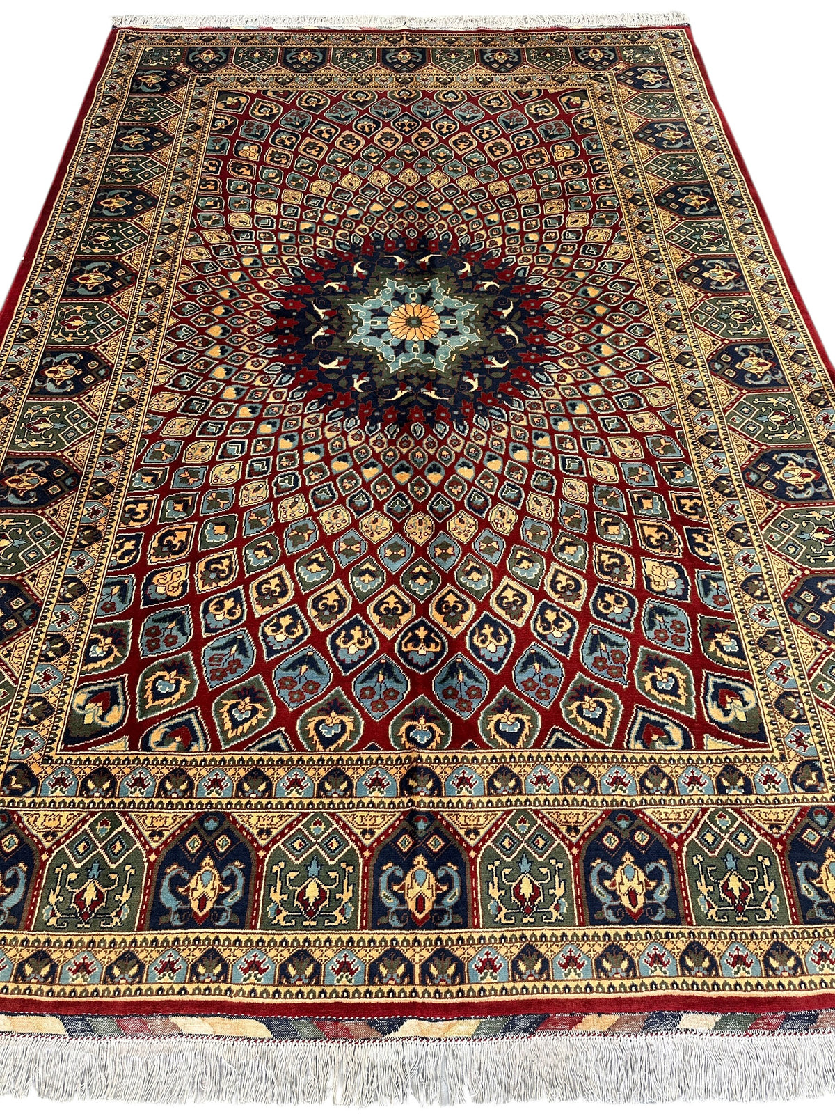 Afghan Rug 7x10, Red, Beige & Light Blue, Hand-Knotted Wool, view 3