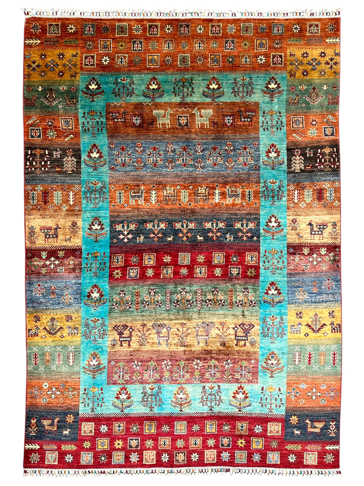 Afghan Gabbeh Rug 5'9" x 8'1", Hand-Knotted Ghazni Wool, Tree of Life