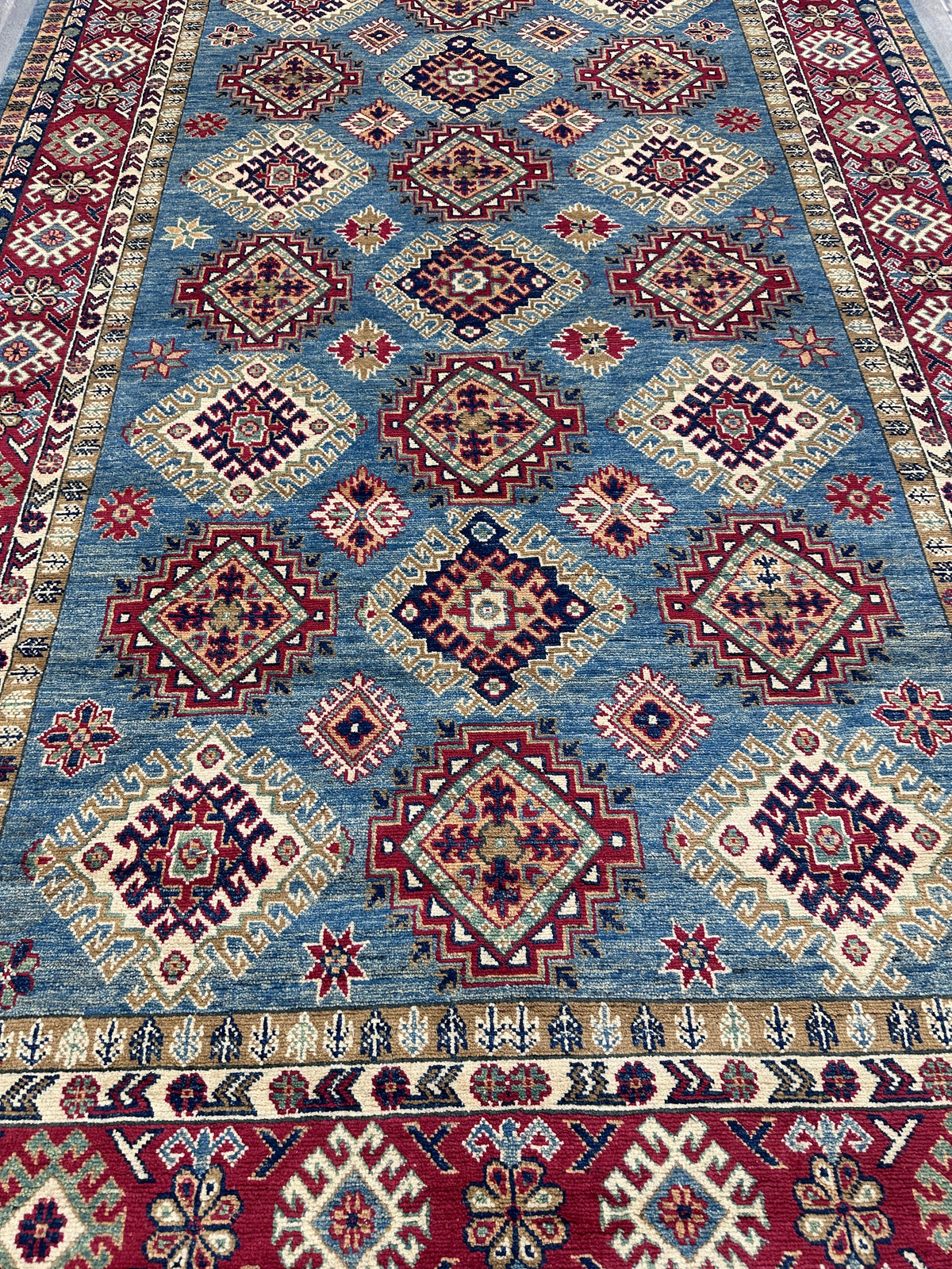Afghan Kazak Rug 6x10, Light Blue, Red & Ivory, Hand-Knotted Wool, view 6