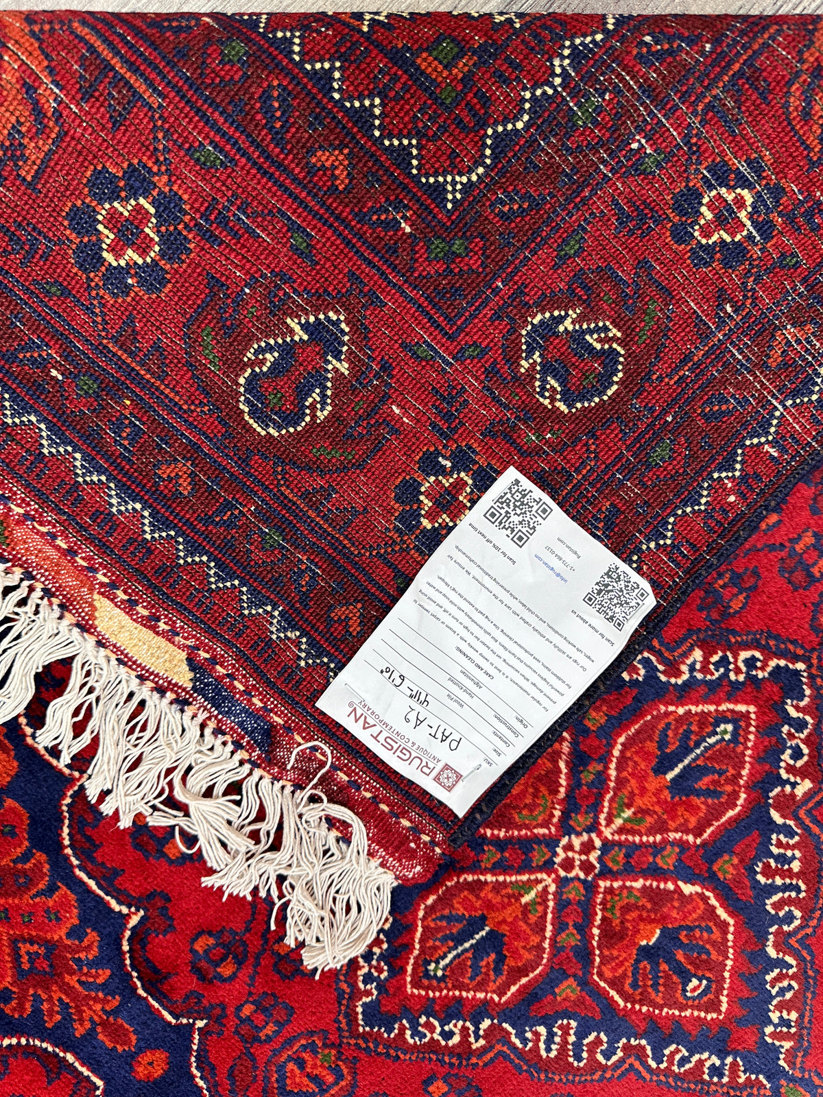 Afghan Ghazni Rug 4'11" x 6'10", Hand-Knotted Wool, Blue, Red & Ivory, view 6