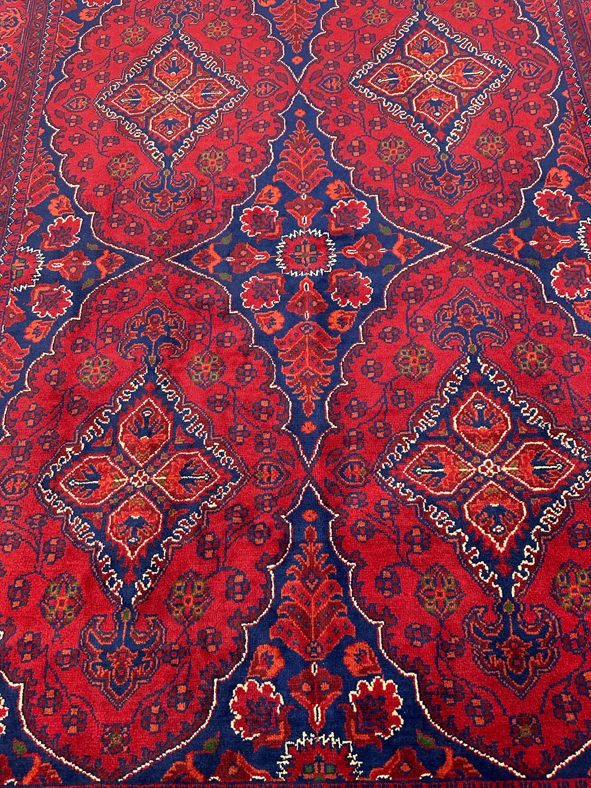 Afghan Ghazni Rug 4'11" x 6'10", Hand-Knotted Wool, Blue, Red & Ivory, view 4