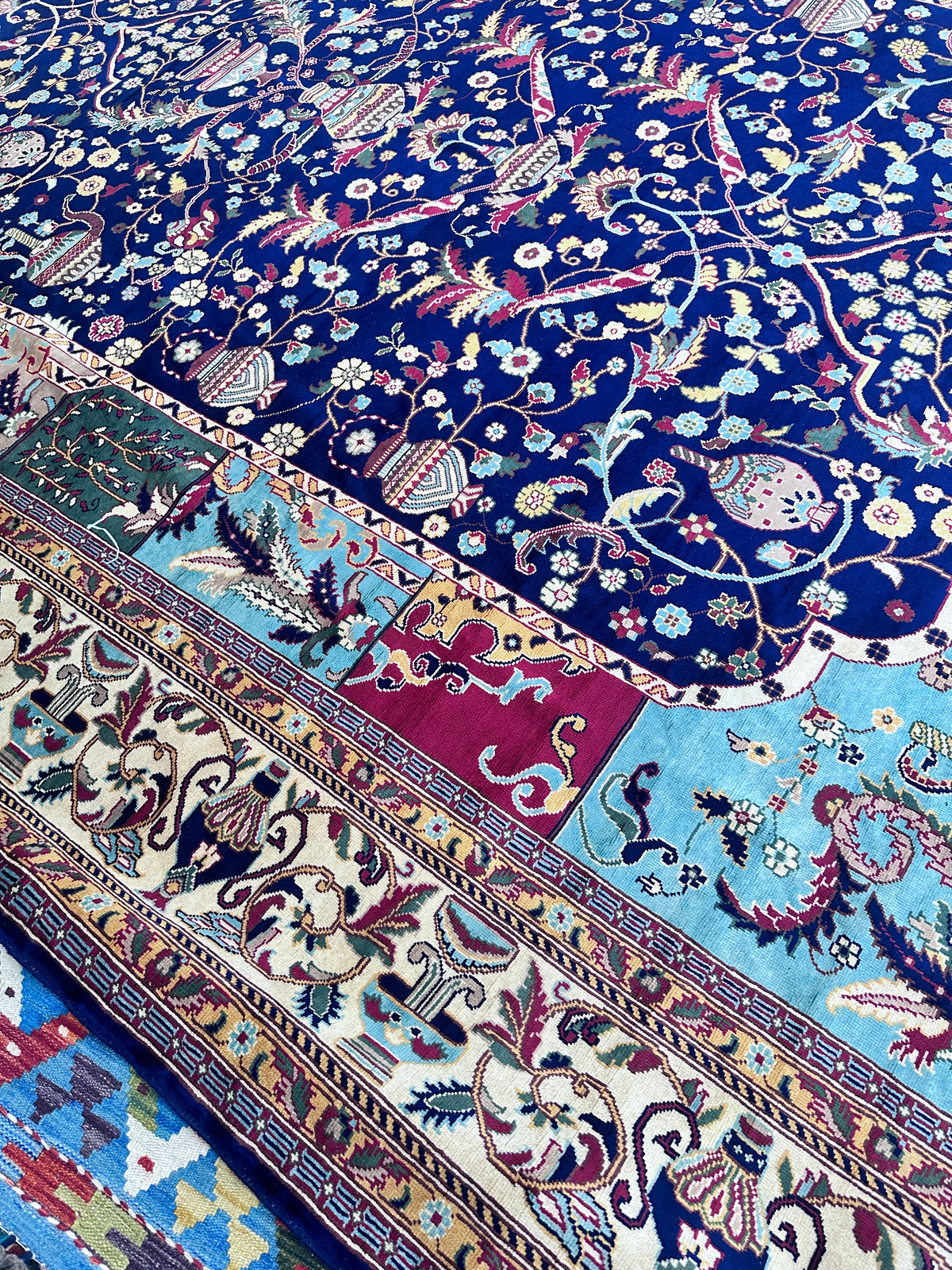 Afghan Rug 10x13, Navy, Light Blue & Ivory, Hand-Knotted Wool, view 8