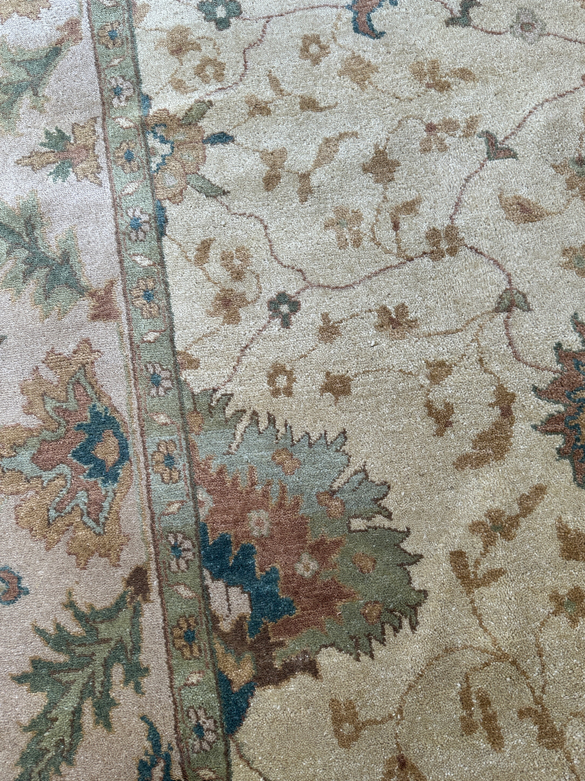 Indian Oushak Rug 7'9" x 9'9", Hand-Knotted Wool, Ivory & Beige, view 5