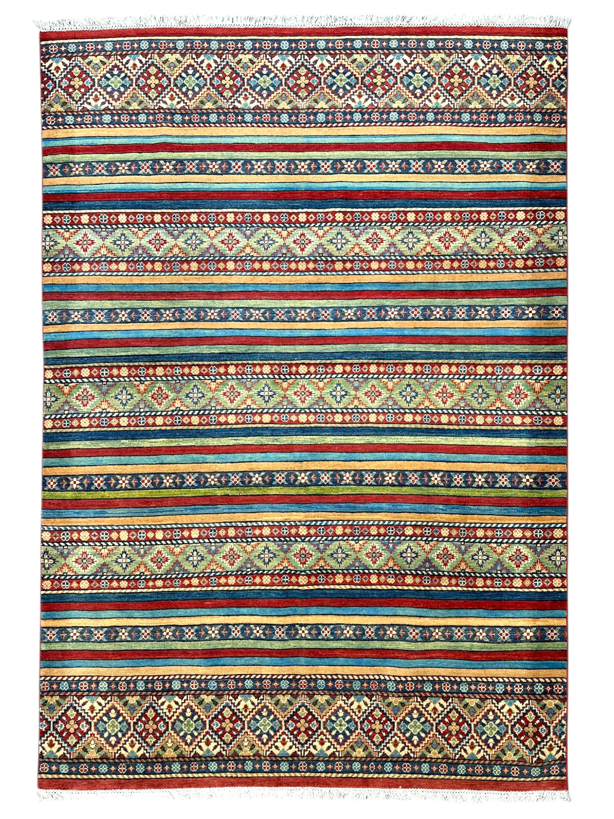 Afghan Khorjin Rug 6'7" x 9'9", Hand-Knotted Wool