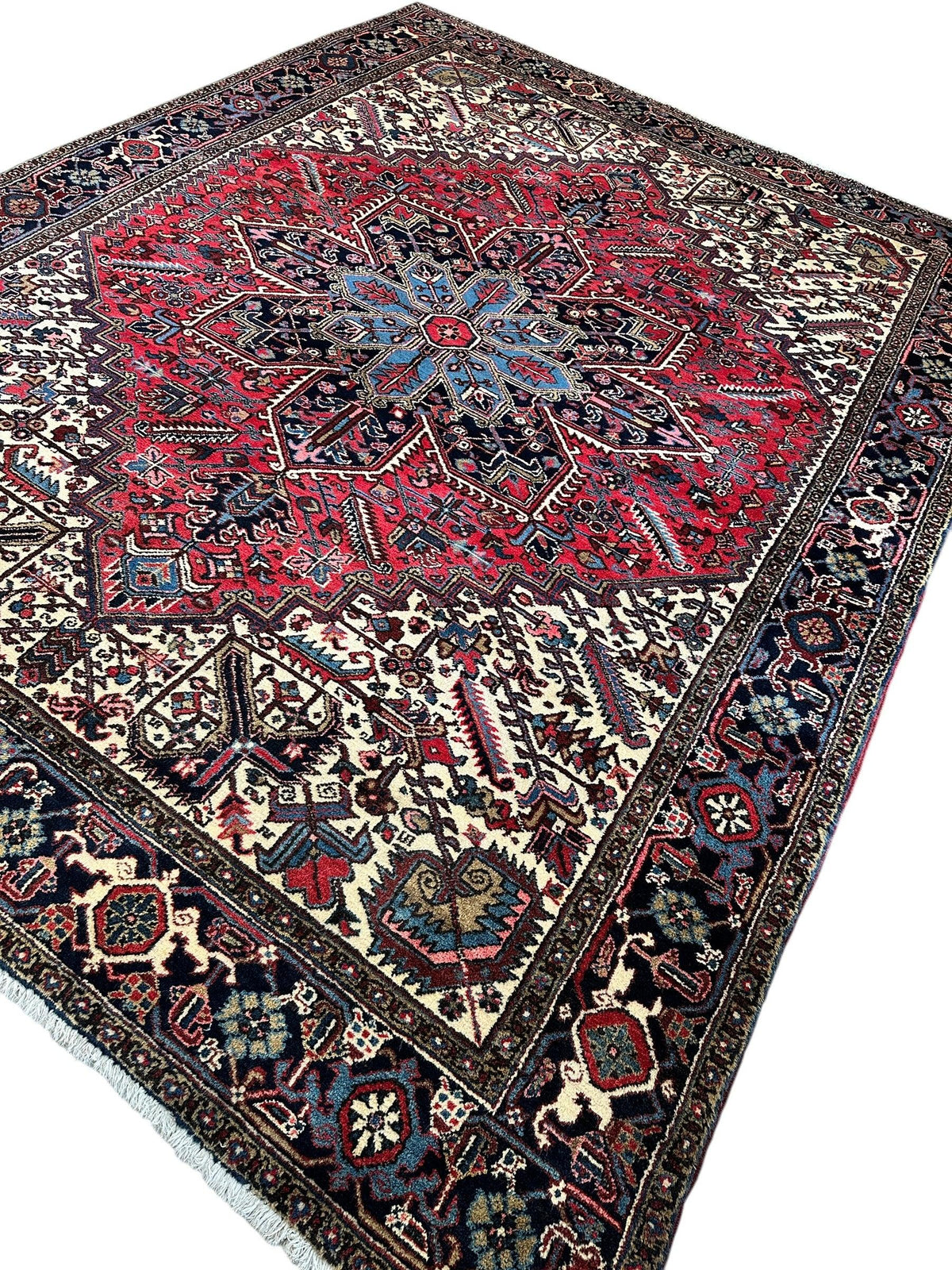 Vintage Persian Heriz Rug 9' x 11'10", Hand-Knotted Wool, 1960s, view 5