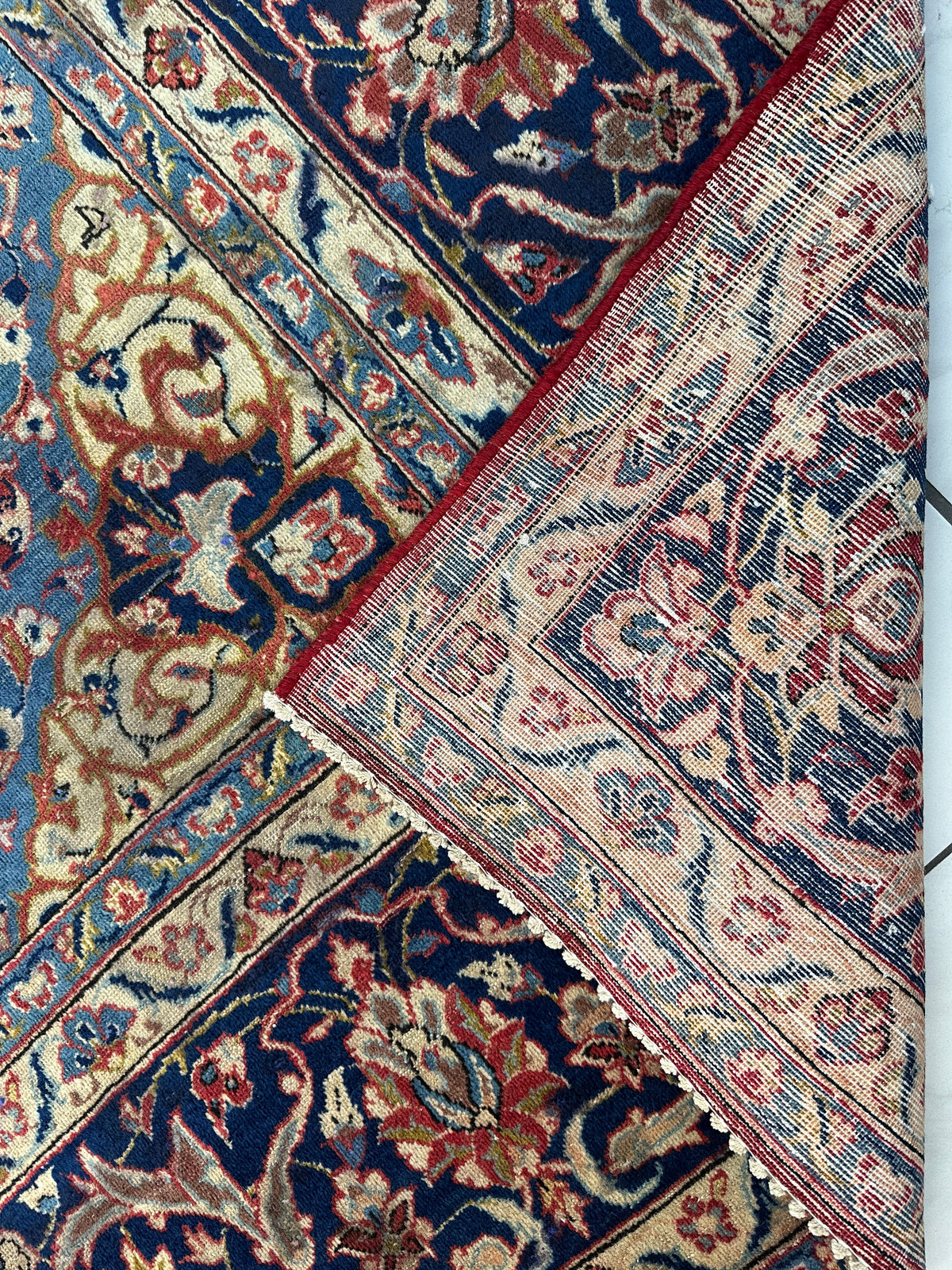 Vintage Persian Kashan Rug 8' x 11'3", Hand-Knotted Wool, Red & Navy, view 14