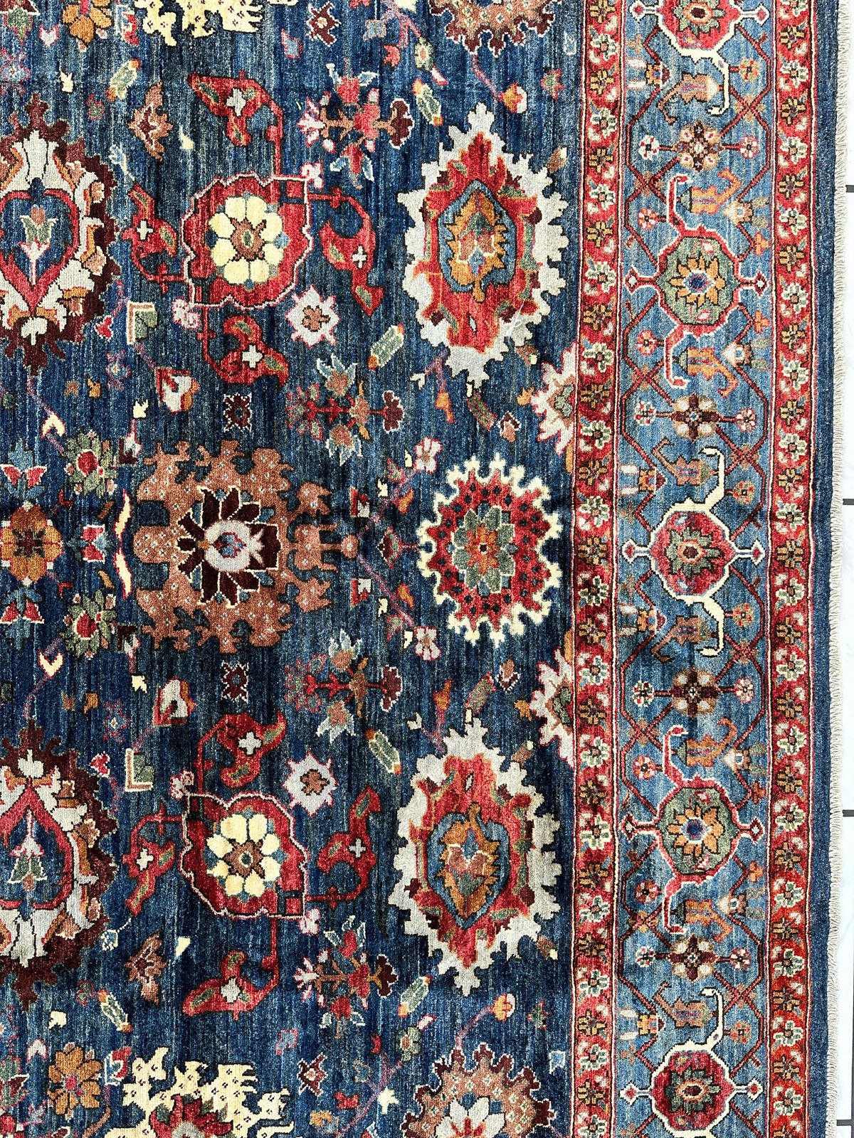 Afghan Serapi Rug 8' x 10', Hand-Knotted Wool, Blue, Gold & Ivory, view 6