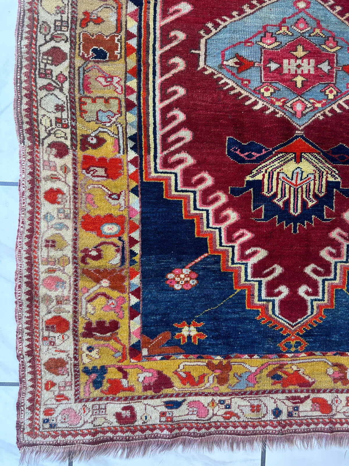 Antique Turkish Melas Rug 4'3" x 5'11", Hand-Knotted Wool, Blue, view 6
