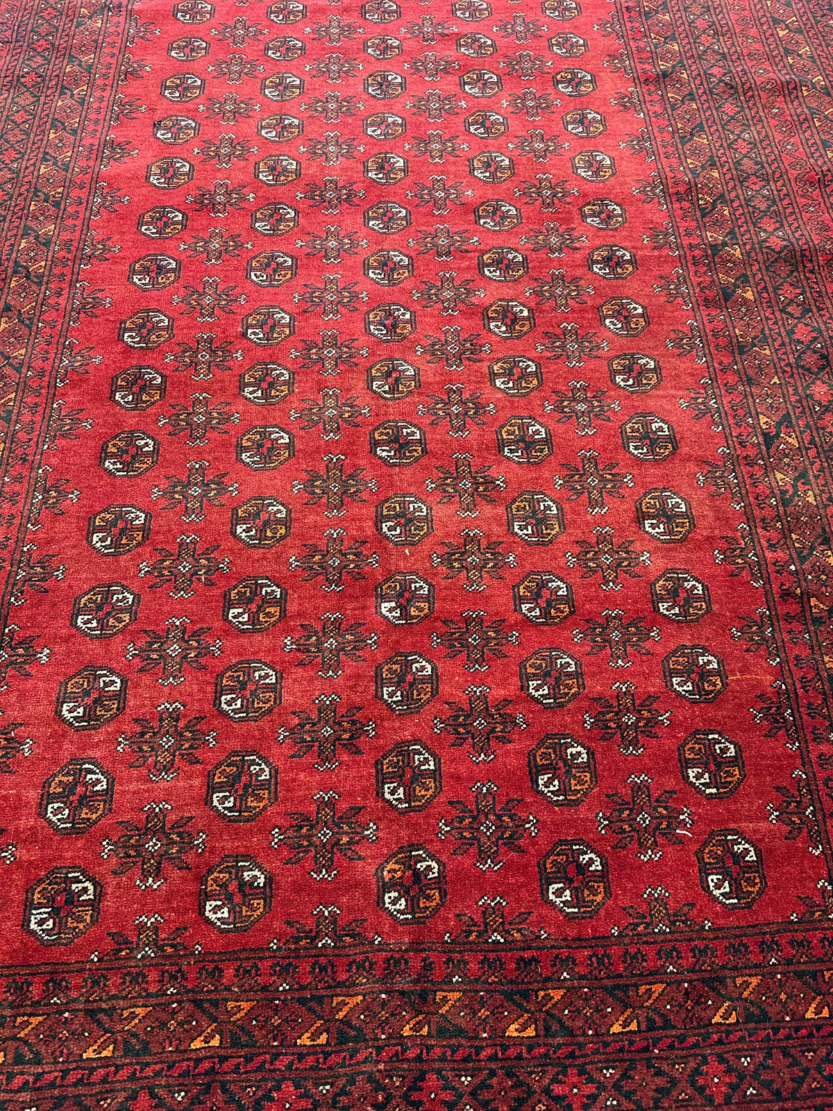 Afghan Turkmen Gul Rug 7x9, Red, Burgundy, Navy & Ivory, Hand-Knotted Wool, view 4