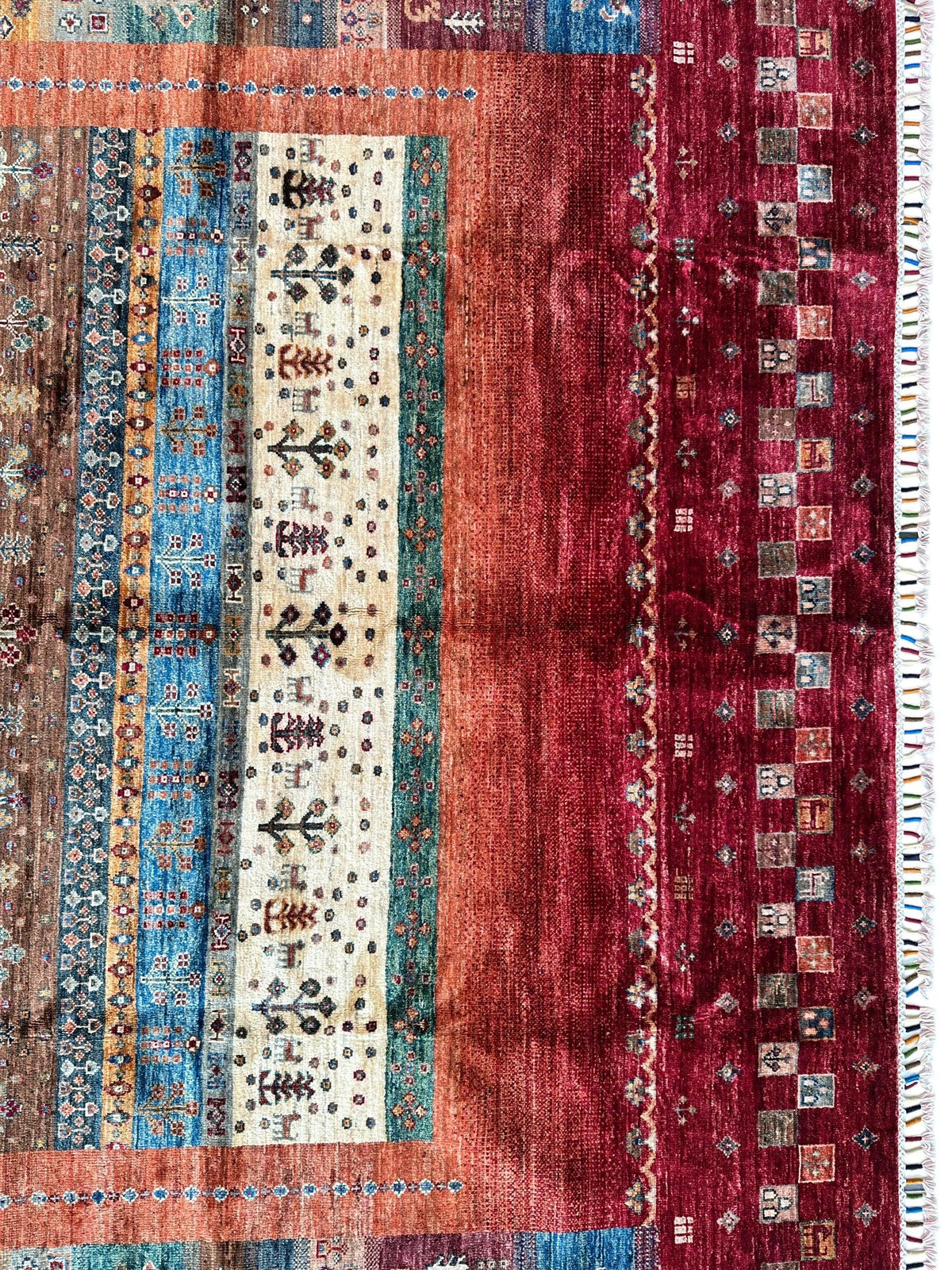 Afghan Khorjin Rug 7' x 9'10", Hand-Knotted Wool, Blue, Gold & Red, view 12