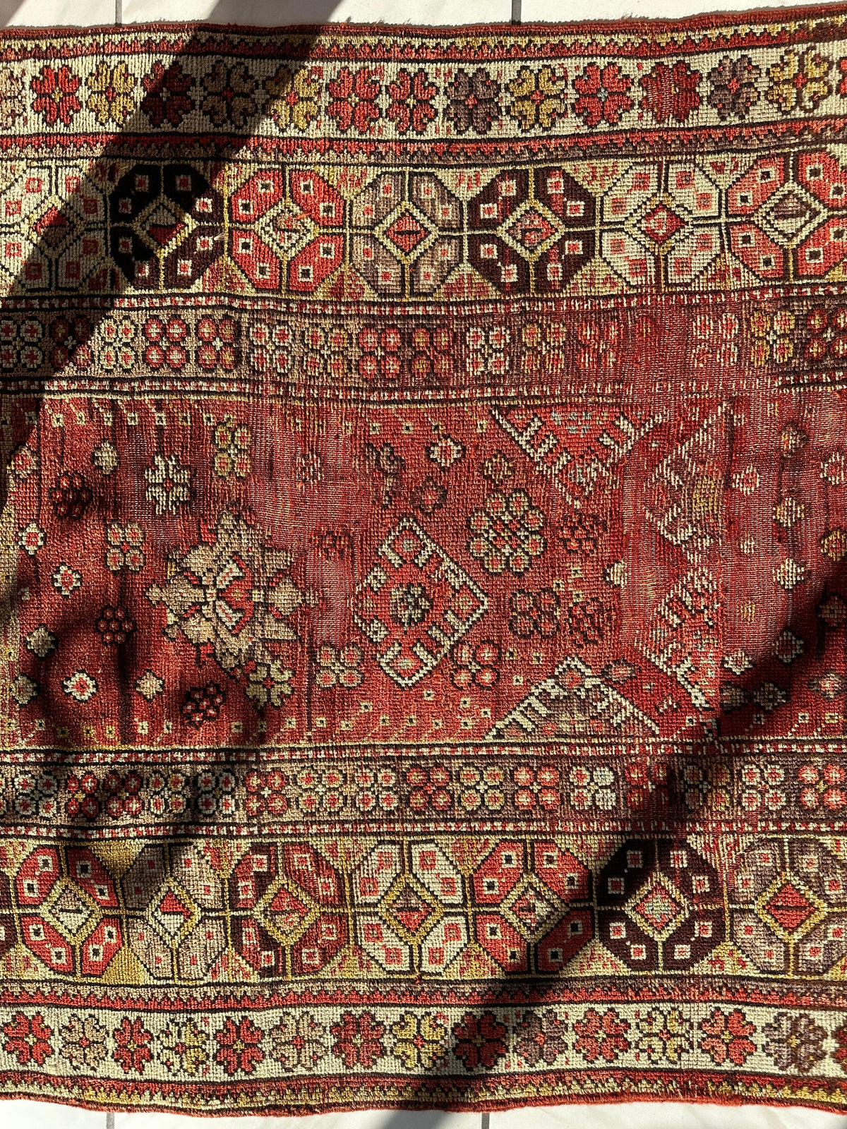 Antique Turkish Prayer Rug 4'3" x 5'11", Hand-Knotted Wool, 1920s, view 7
