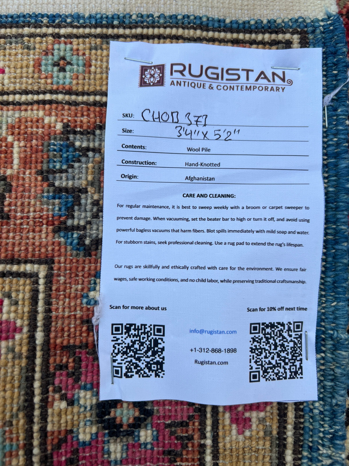 Chobi Rug 3x5 | hand-knotted wool | Rugistan® rug ID tag