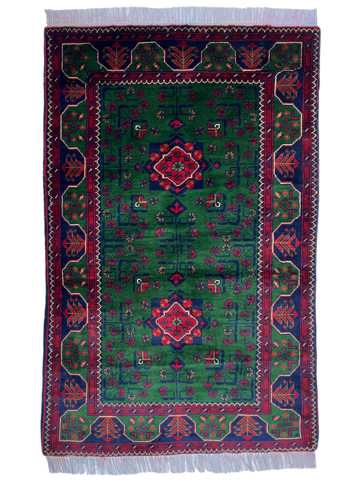Bukhara Rug 3x5 | Green, Navy & Red | hand-knotted wool