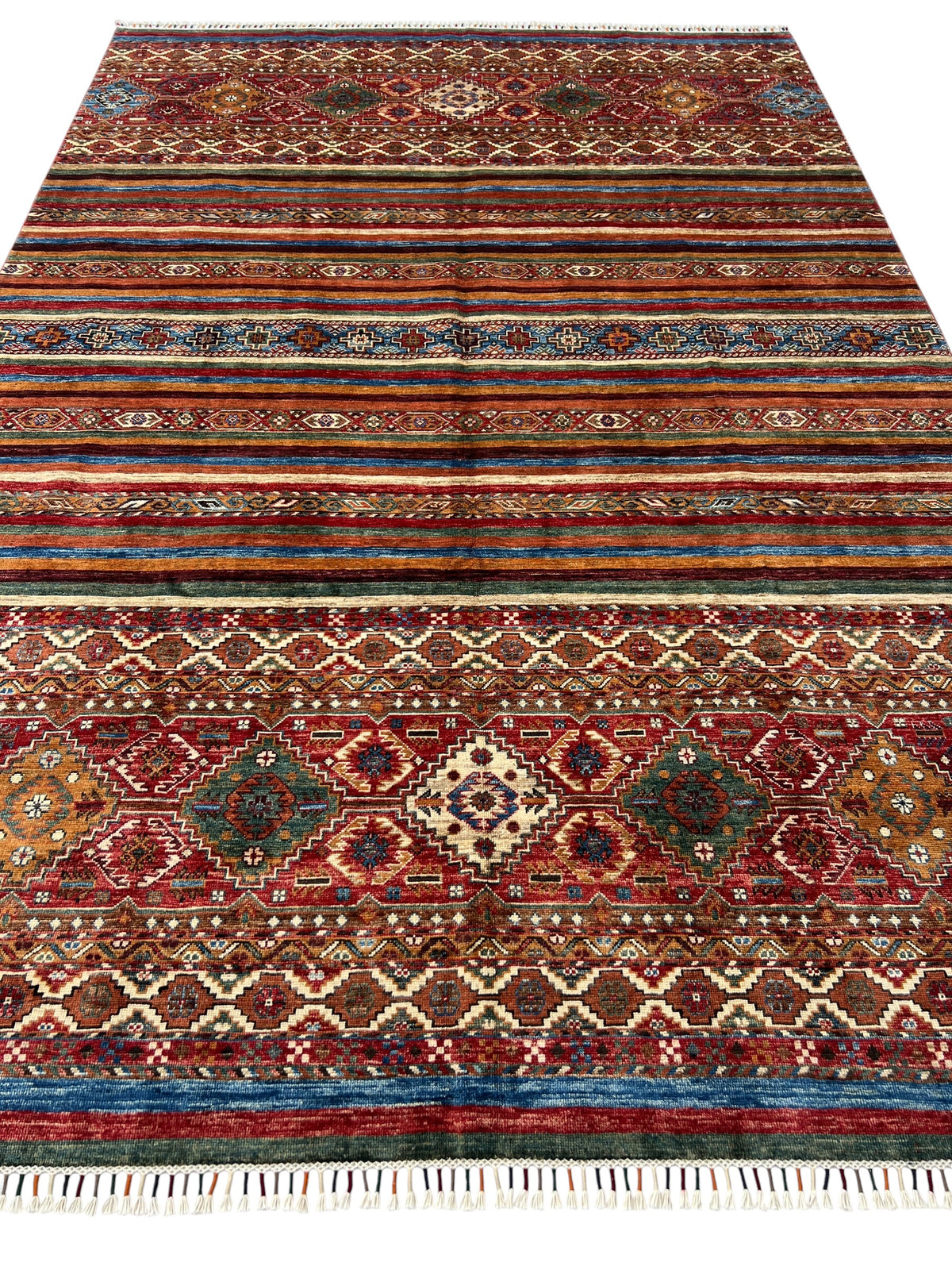 Chobi Rug 7x10 | hand-knotted wool | full view, end
