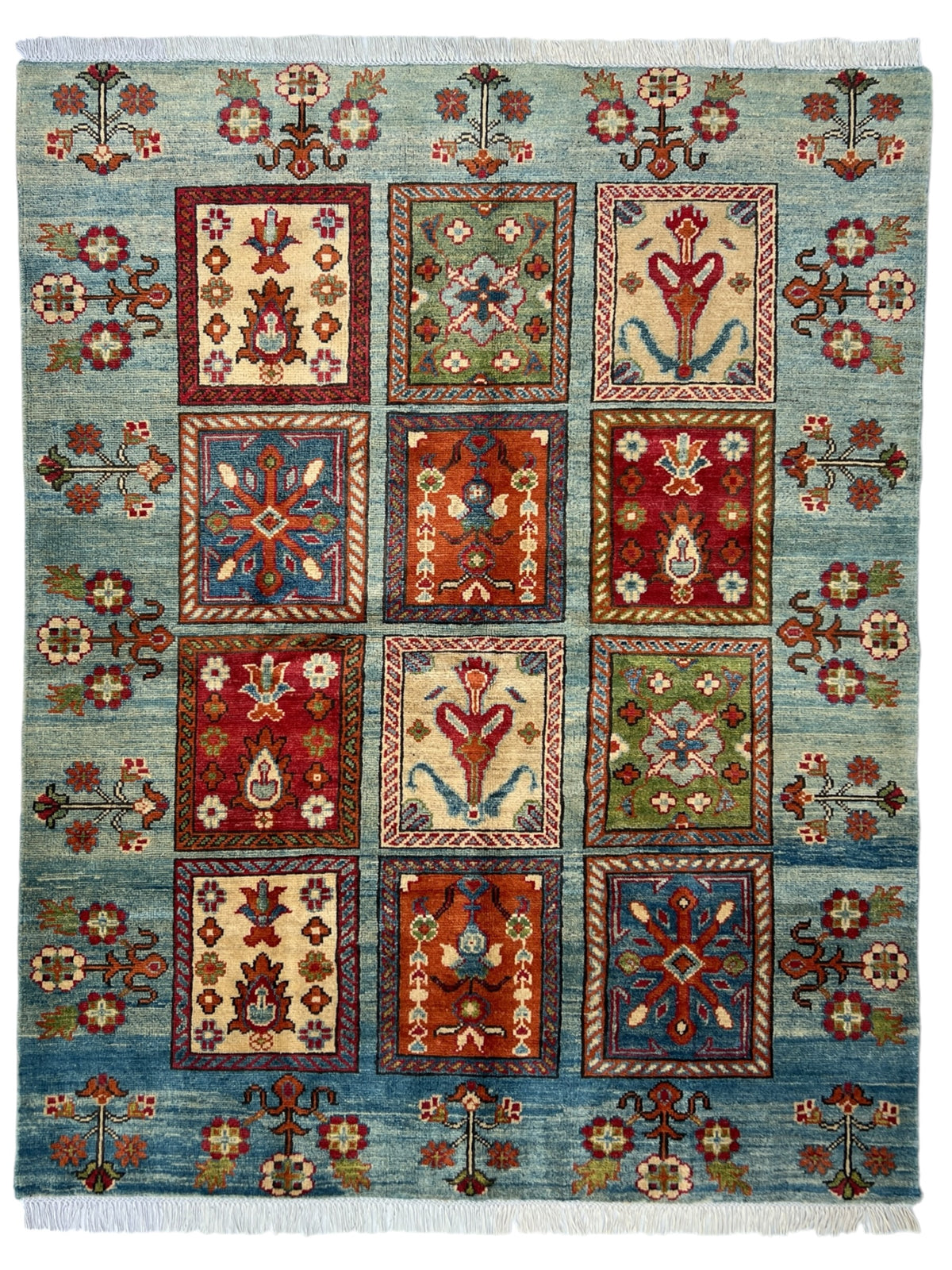 Kazak Rug 5x6 | Light Blue, Red & Gold | hand-knotted wool