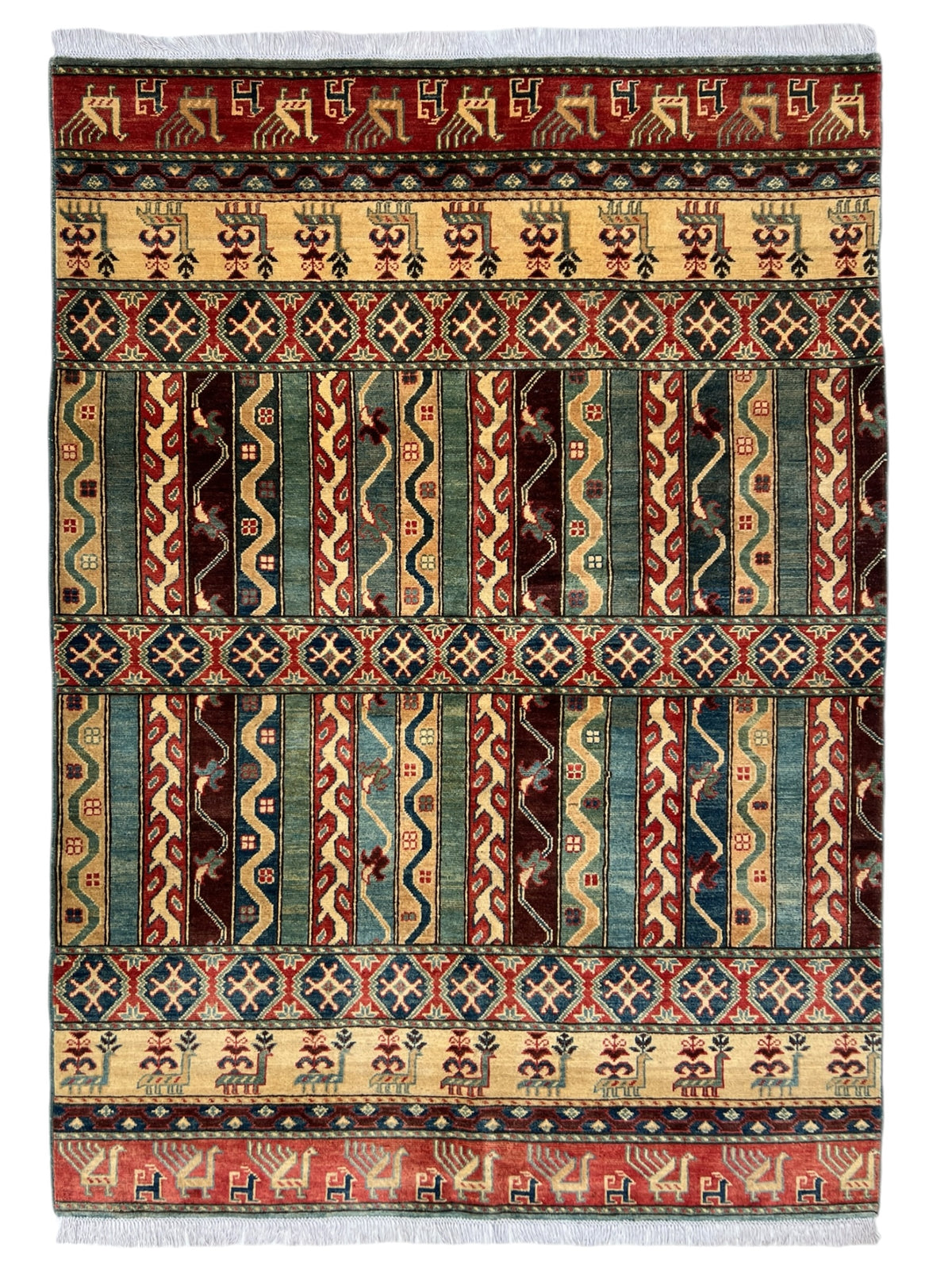 Kazak Rug 6x8 | Green, Red & Ivory | hand-knotted wool