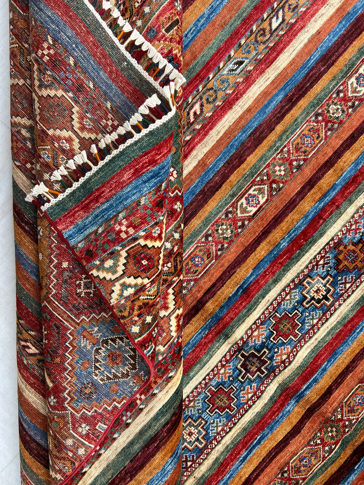 Chobi Rug 7x10 | hand-knotted wool | back of rug, knot detail